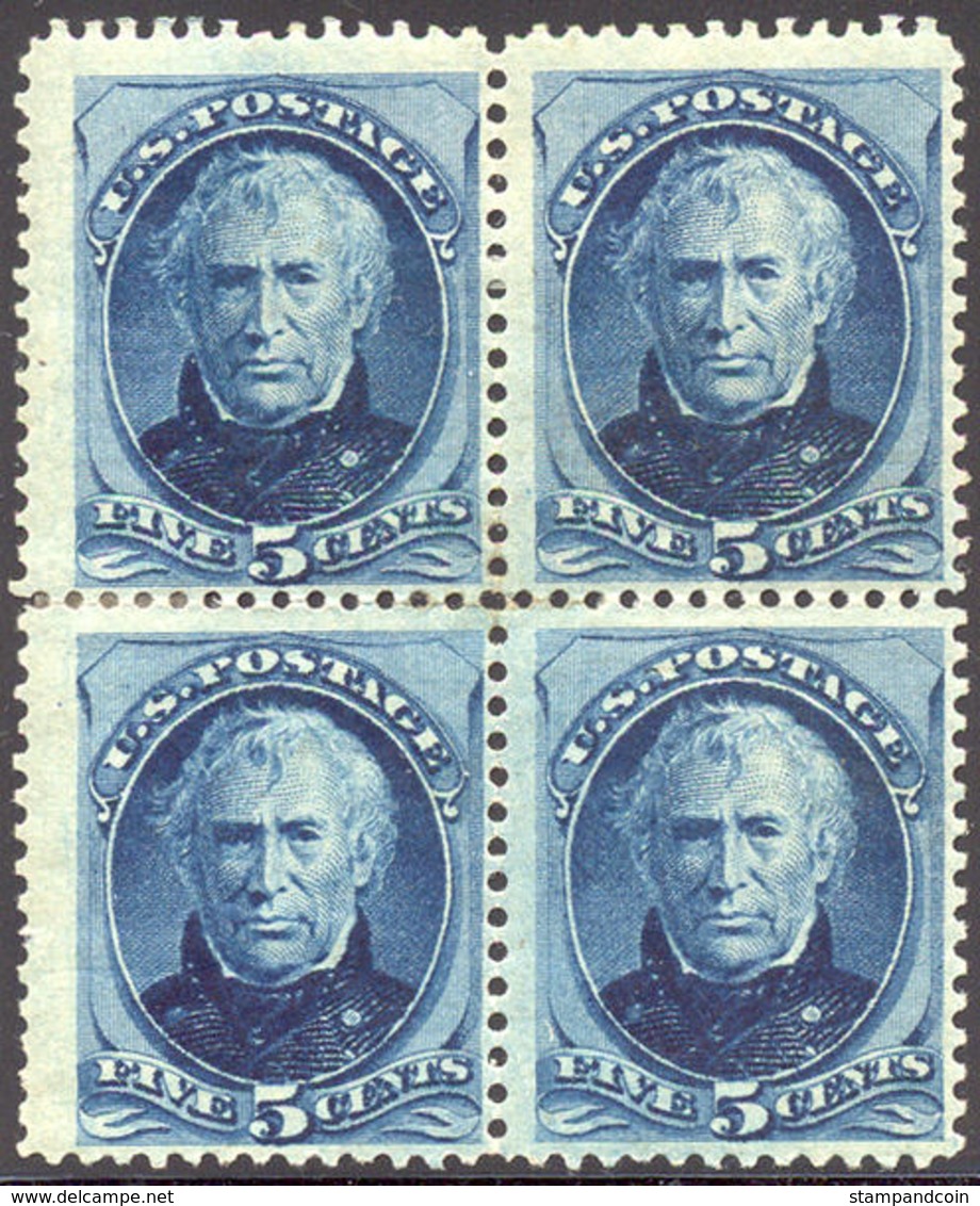 US #185 Block Of 4  Mint Hinged 5c Taylor From 1879 - Unused Stamps