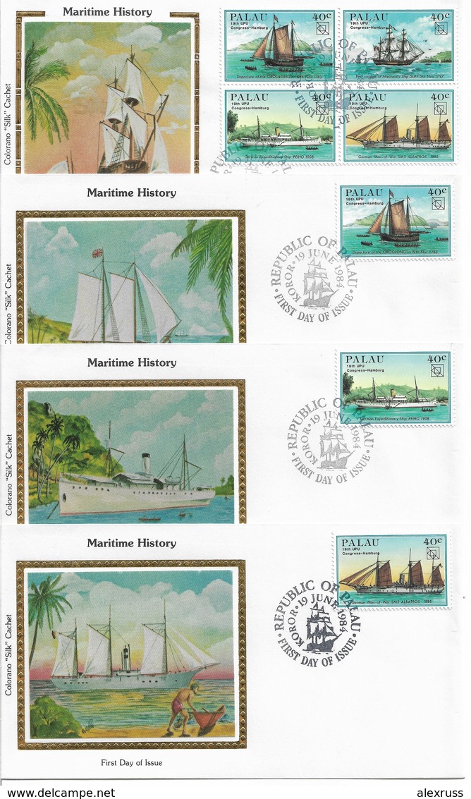 PALAU 1984 Colorano Silk Cachet FDC,Ships,Maritime History,set Of 4 First Day Covers ,VF ! (RN-8) - Palau