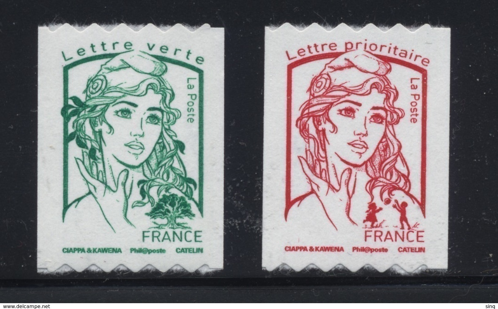 N° 1256 & 1257 Marianne Ciappa Adhésif Roulettes Année 2016, Valeur Faciale Lettre Prioritaire Et Lettre Verte - Altri & Non Classificati