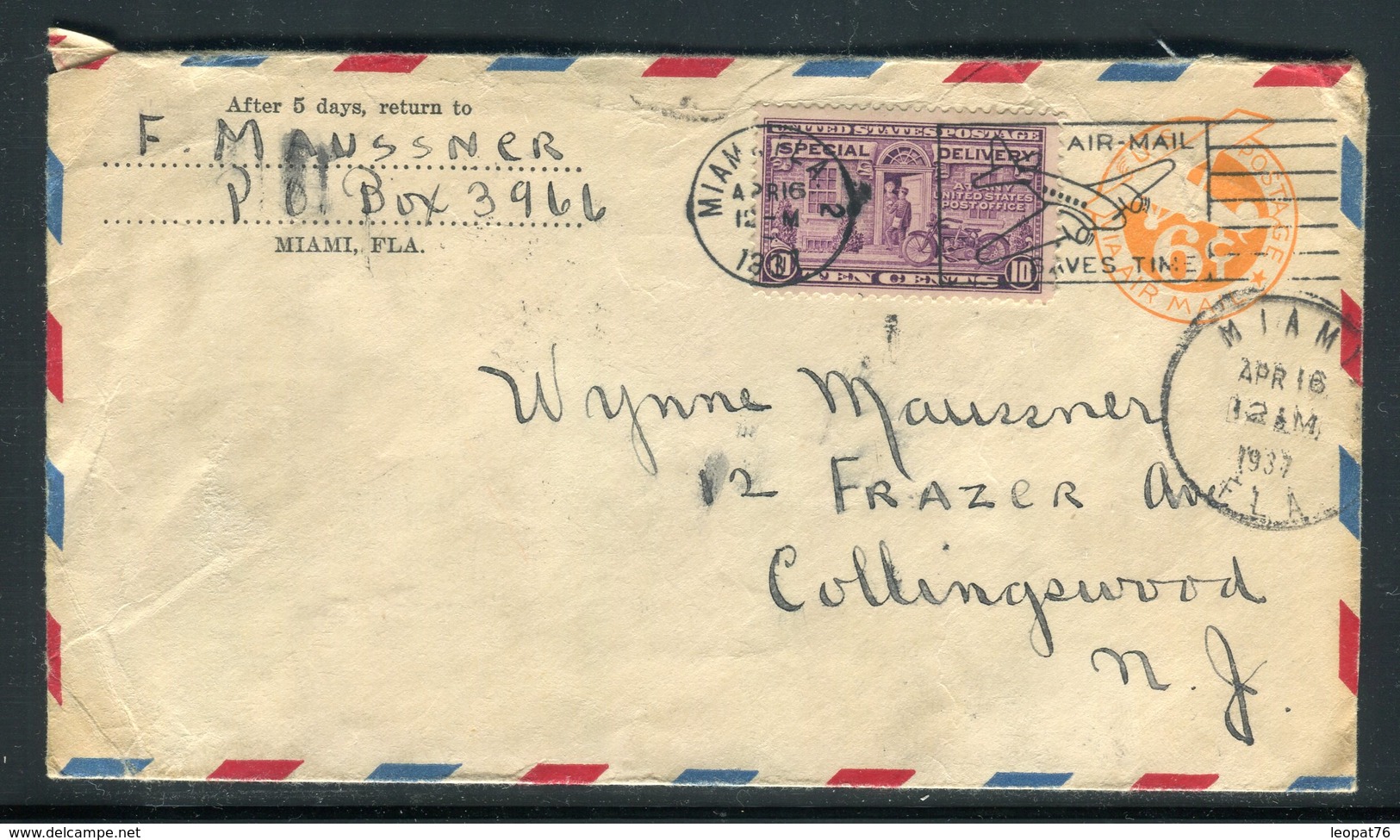 Etats Unis - Entier Postal + Complément En Exprès De Miami Pour Collingewood En 1937 - Réf AT 137 - Storia Postale