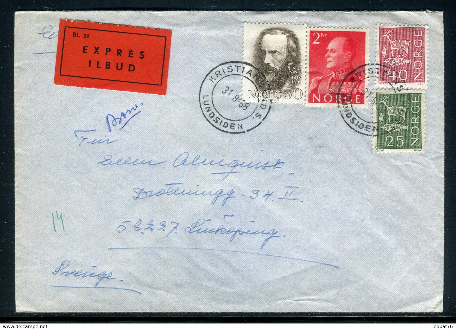 Norvège - Enveloppe En Exprès De Kristiansand Pour La Suède En 1968 - Réf AT 144 - Storia Postale