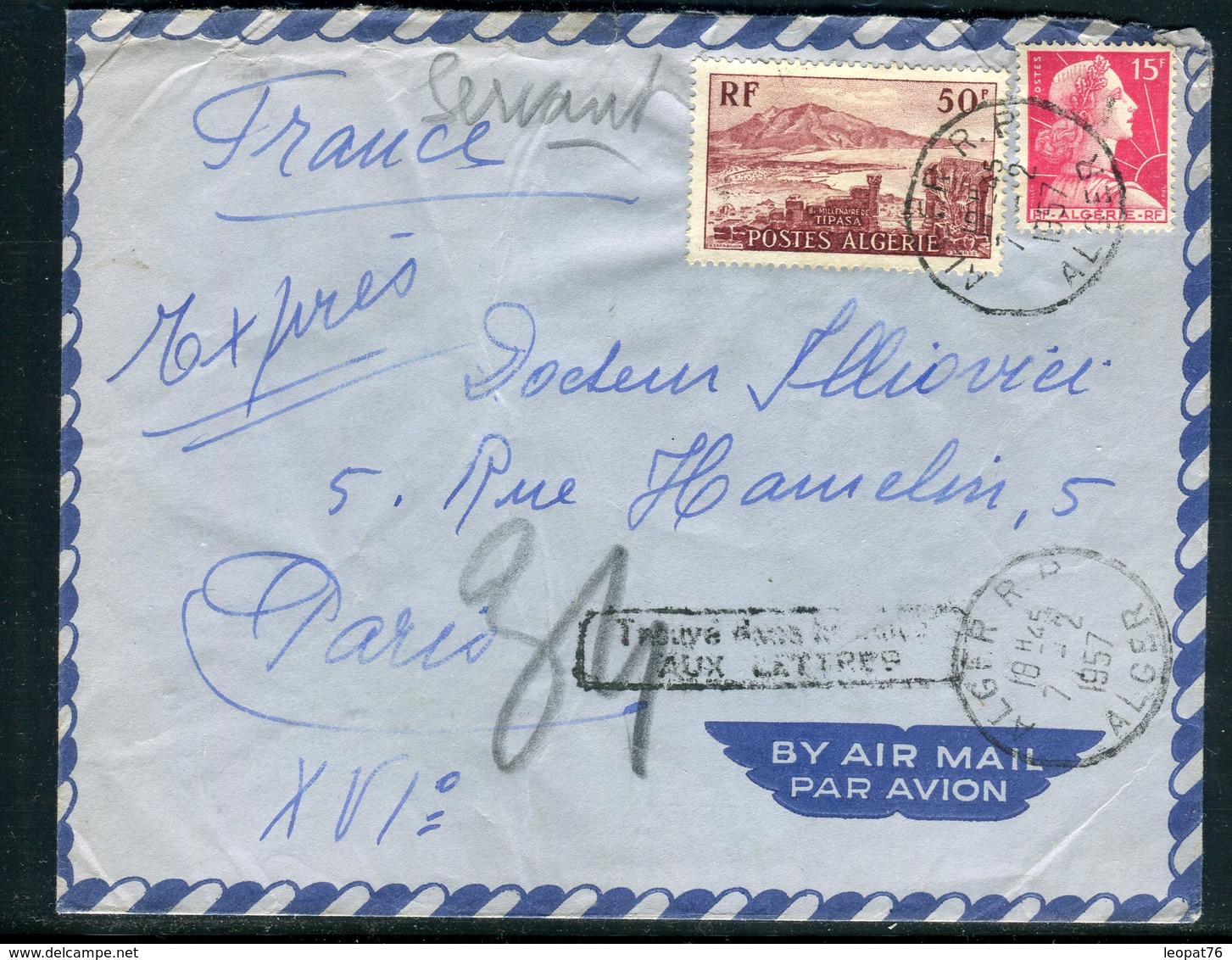 Algérie - Enveloppe En Exprès De Alger Pour La France En 1957 - Réf AT 149 - Lettres & Documents