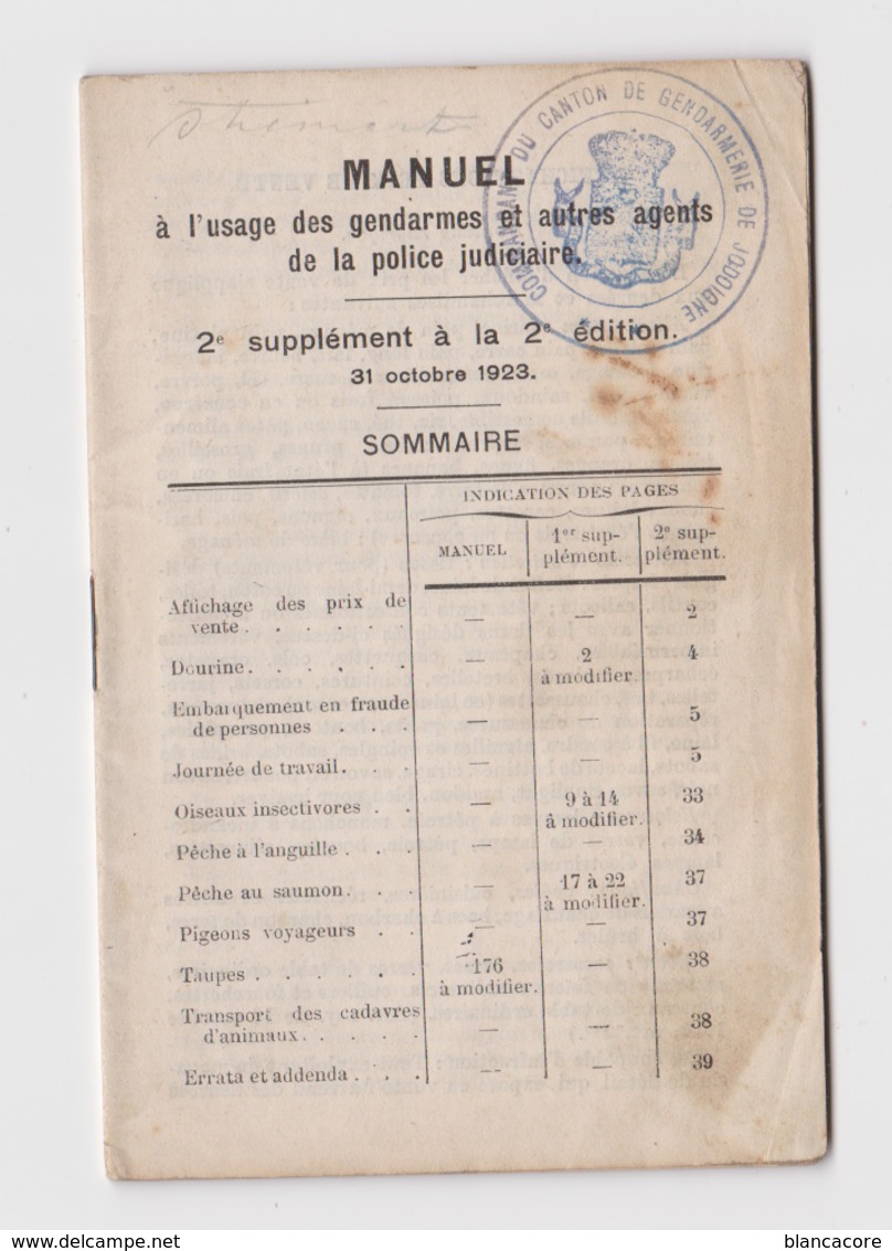 Manuel à L'usage Des Gendarmes & Agents De Police Judiciaire 1923 / Gendarmerie Gendarme - Autres & Non Classés