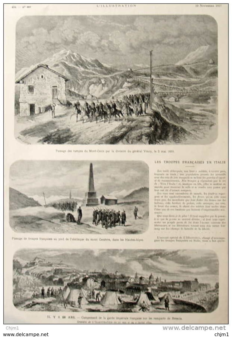 Les Troupes Francaises En Italie - Campement De La Garde Impériale Francaise à Brescia 1859 - Page Original  1917 - Documenti Storici