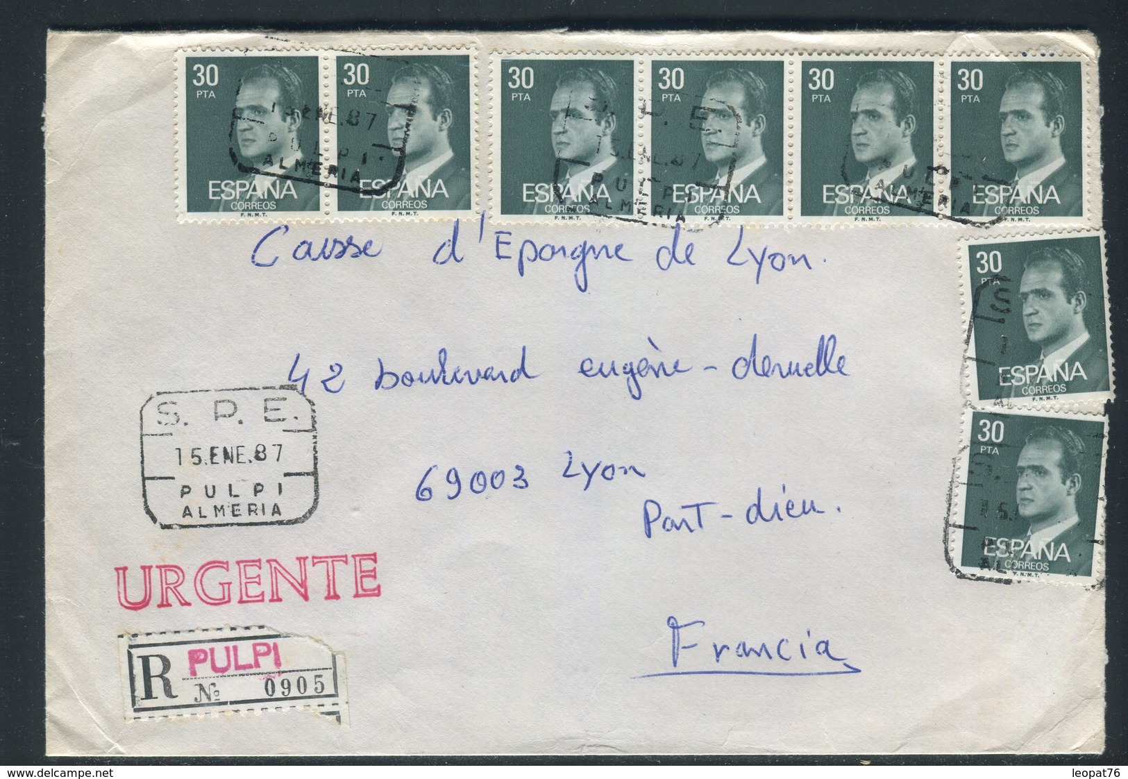 Espagne - Enveloppe En Recommandé Exprès De Pulpi Pour La France En 1987 - Réf AT 168 - Lettres & Documents