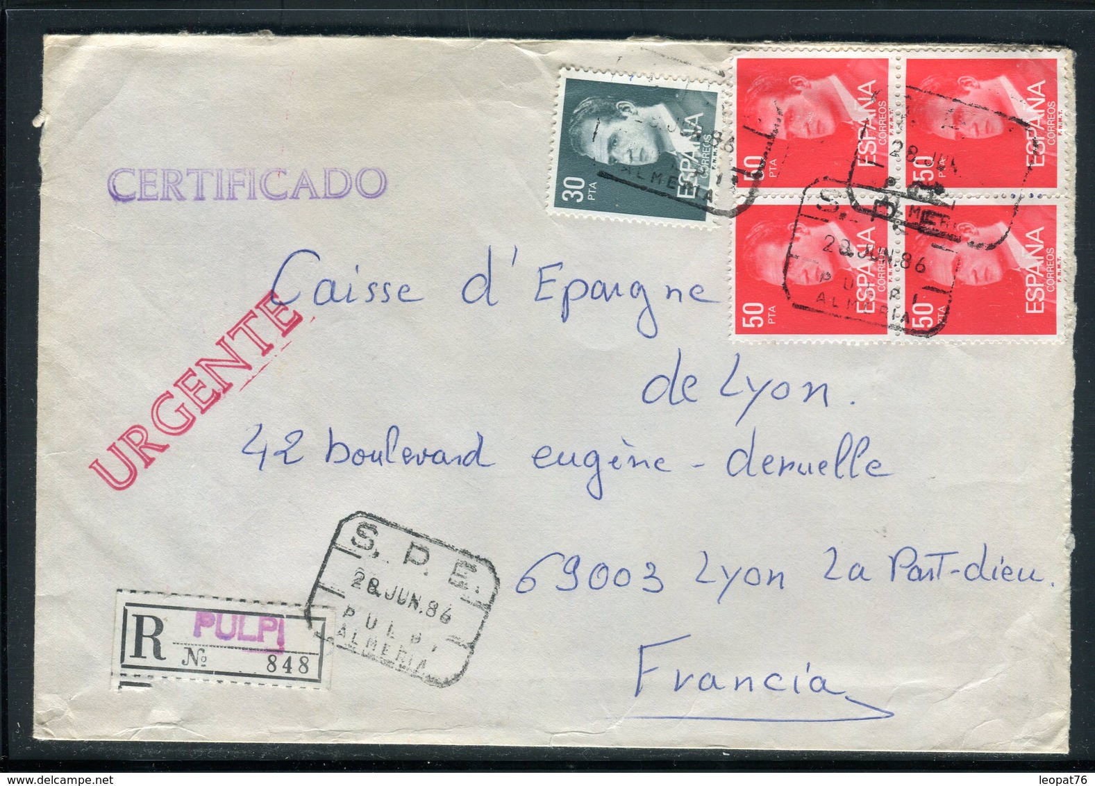 Espagne - Enveloppe En Recommandé Exprès De Pulpi Pour La France En 1986 - Réf AT 169 - Covers & Documents