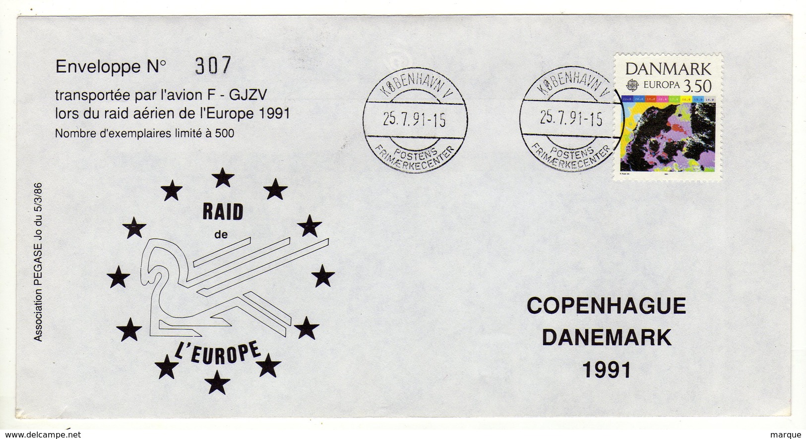 Enveloppe Transportée Par L' Avion F-GJZV DANMARK DANEMARK Oblitération KOBENHAVN V 25/09/1991 - Maschinenstempel (EMA)