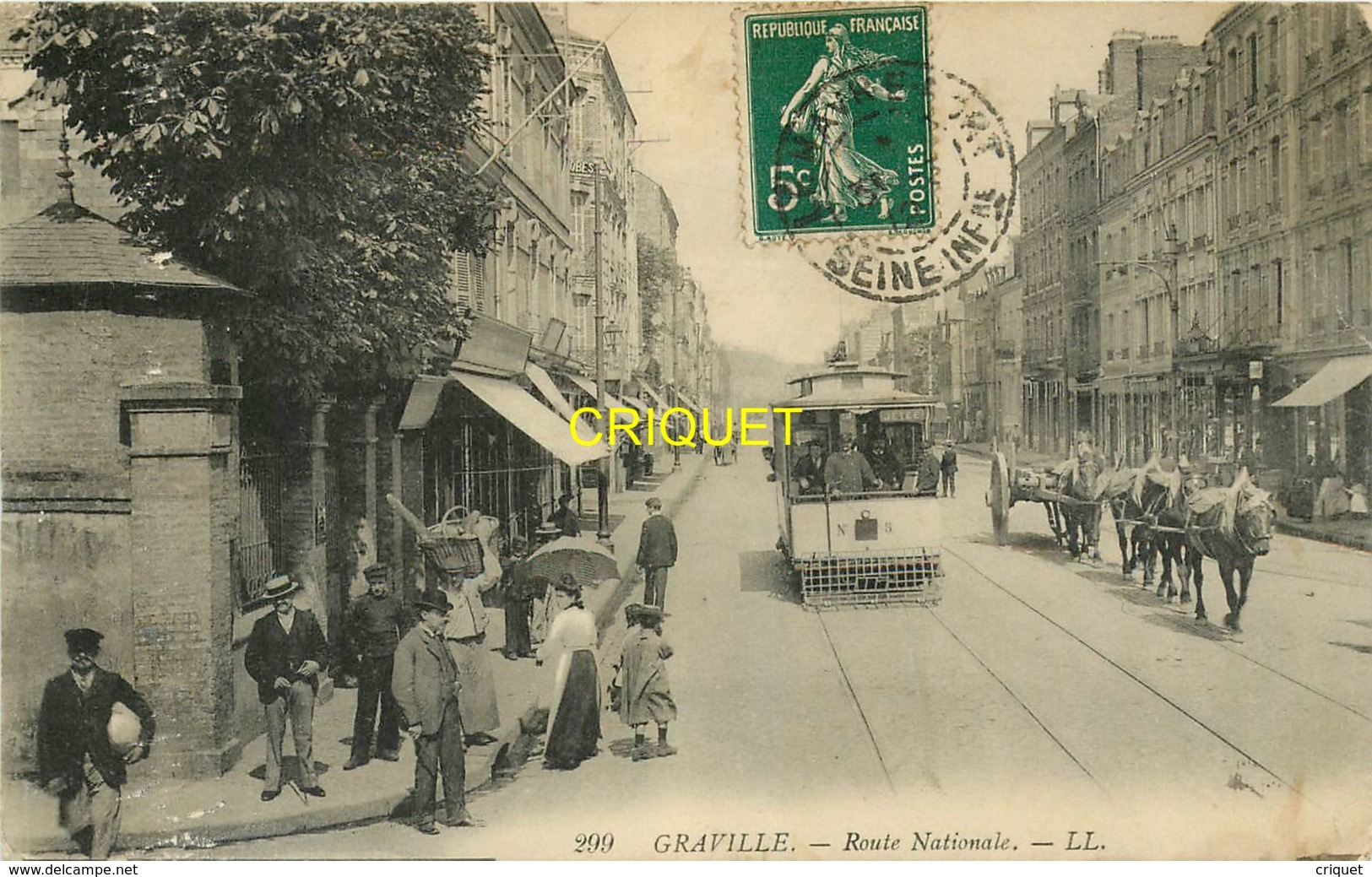 76 Le Havre-Graville, Route Nationale, Beau Tramway Au 1er Plan, Affranchie 1912 - Graville