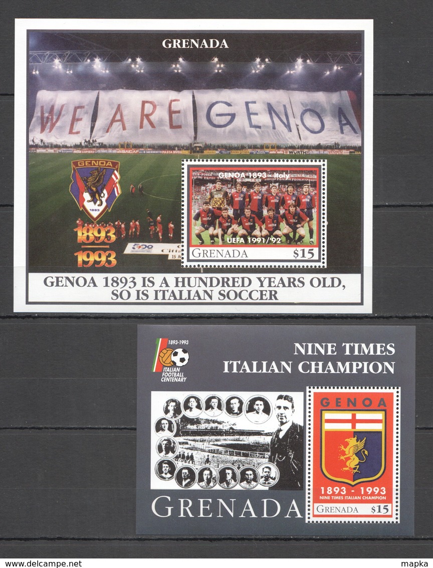 U634 1993 GRENADA SPORT FOOTBALL UEFA FC GENOA 100TH ANNIVERSARY !!! 2BL MNH - Famous Clubs