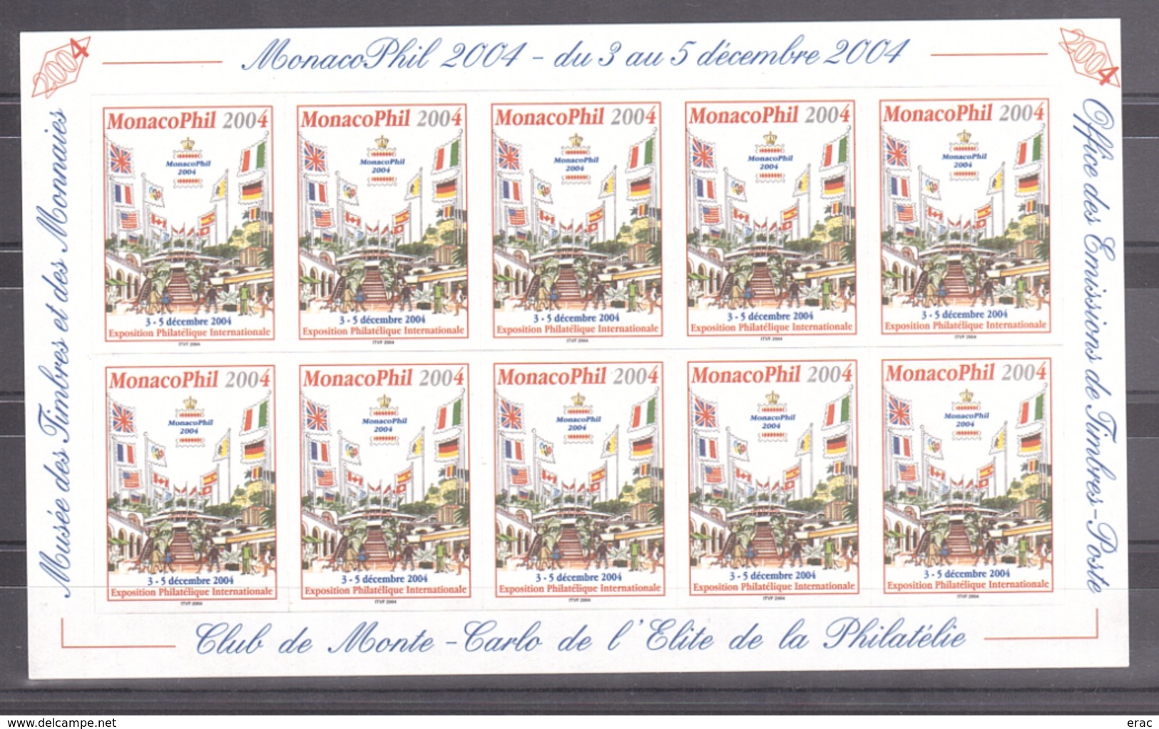 Bloc De 10 Vignettes MonacoPhil 2004 - Neuf ** - Storia Postale