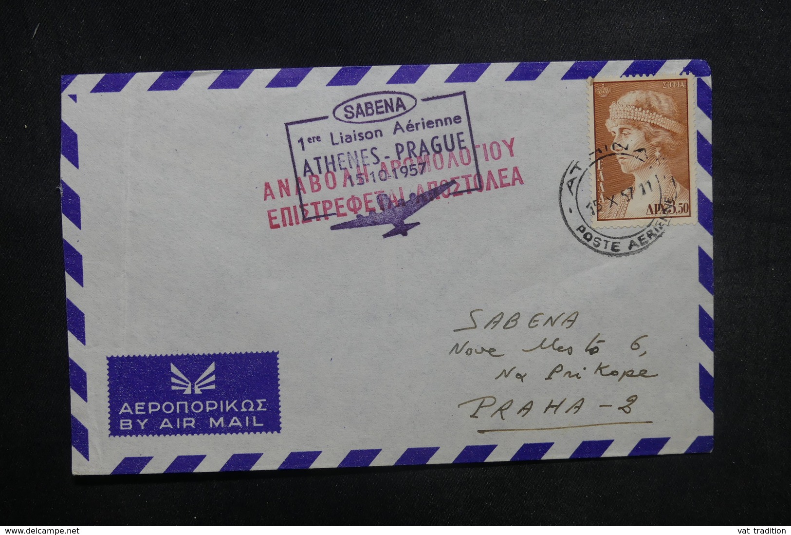 GRECE - Enveloppe 1er Vol Athènes / Prague En 1957 - L 37850 - Lettres & Documents