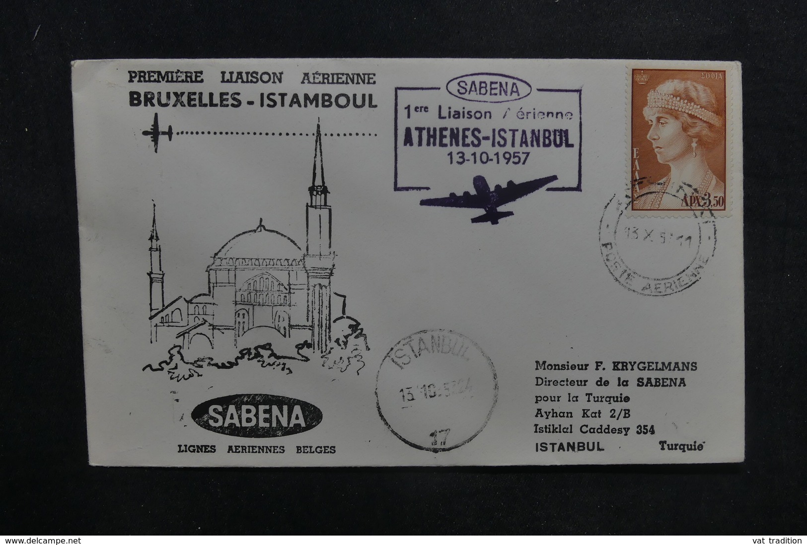 GRECE - Enveloppe 1er Vol Athènes / Istanbul En 1957 - L 37851 - Lettres & Documents