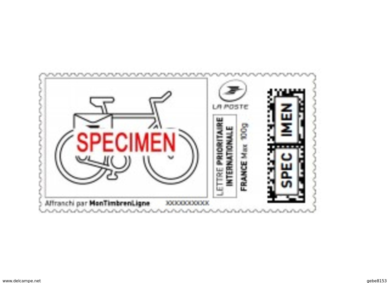 Montimbrenligne SPECIMEN Lettre Prioritaire Internationale 100 Gr "vélo De Postier" - Denkmäler