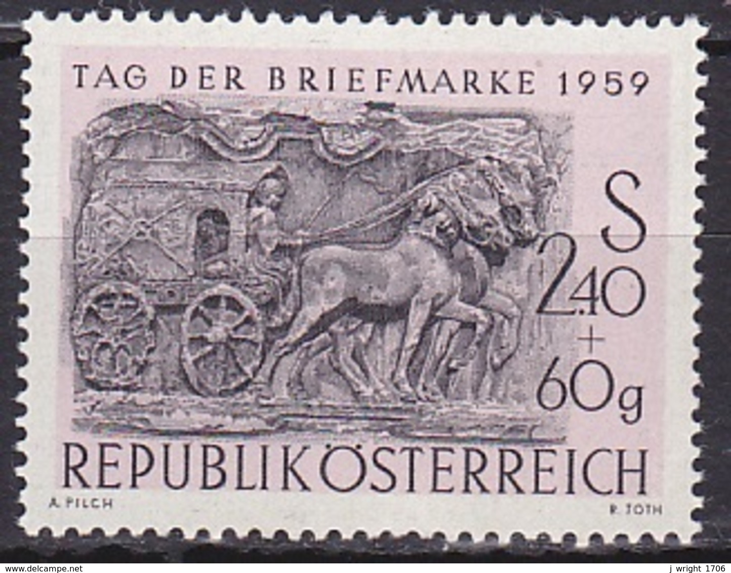 Austria/1959 - Stamp Day/Tag Der Briefmarke - 2.40 S + 80 Gr - MNH - Nuevos