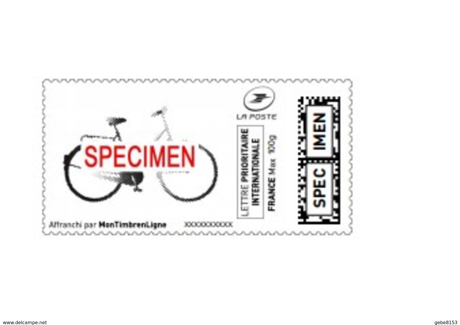 Montimbrenligne SPECIMEN Lettre Prioritaire Internationale 100 Gr "vélo Stylisé" - Radsport