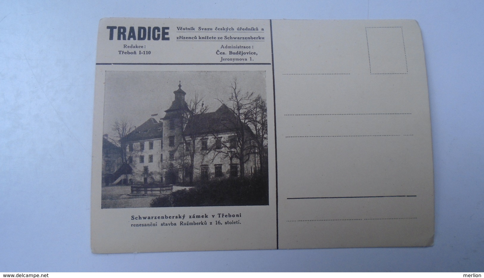 D166506   Czechoslovakia - Postcard - TREBON -Castle - Ca 1930's - Briefe U. Dokumente