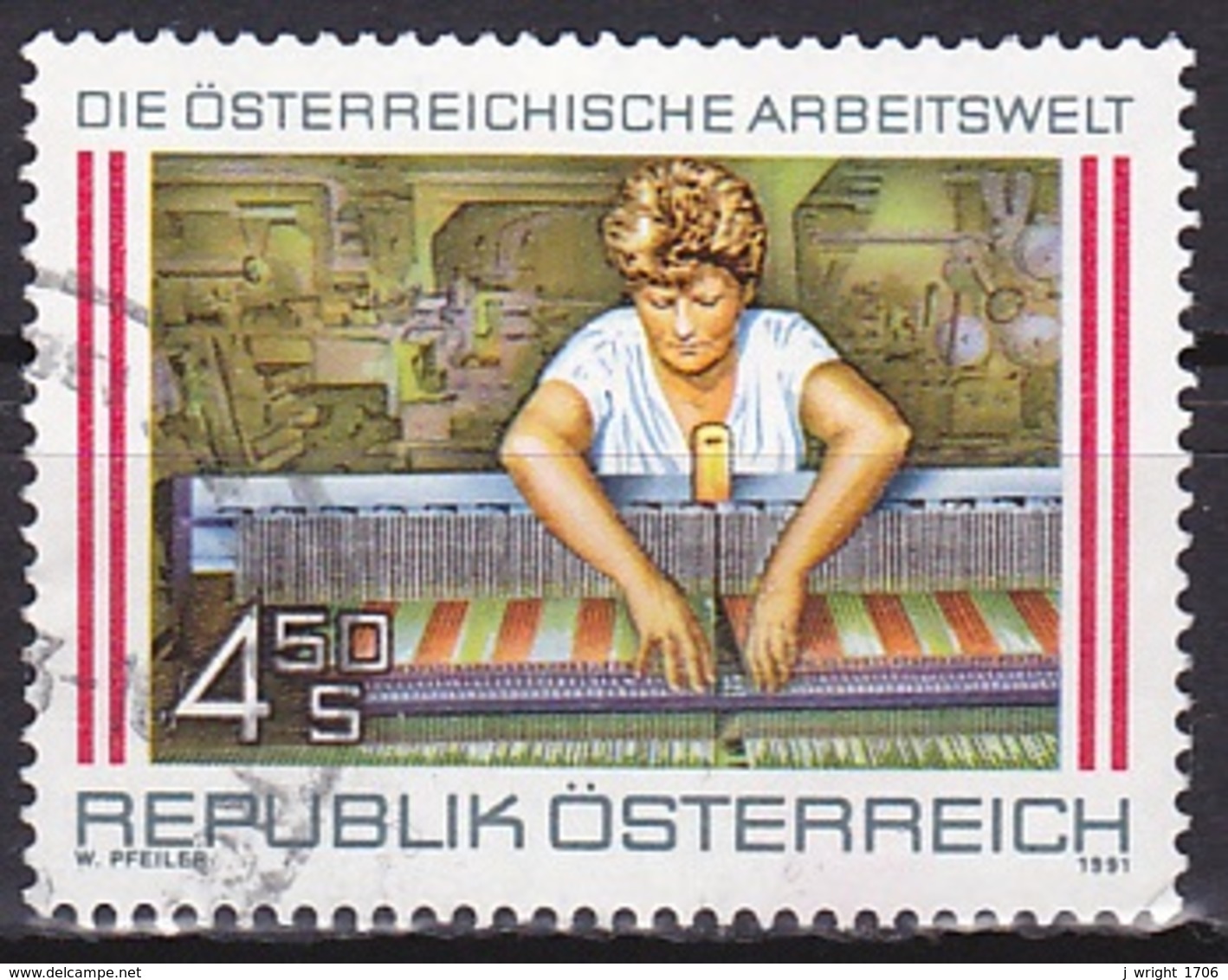 Austria/1991 - World Of Work 5th Series/Arbeitswelt Textilarbeiterin - 4.50 S - USED - Gebraucht