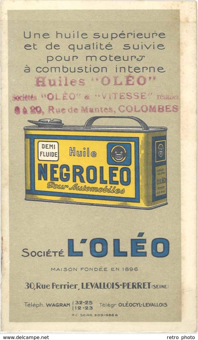 Livret Société L’Oléo , Huile Negroleo, Manuel De Graissage, Vers 1920, Bidon - Advertising