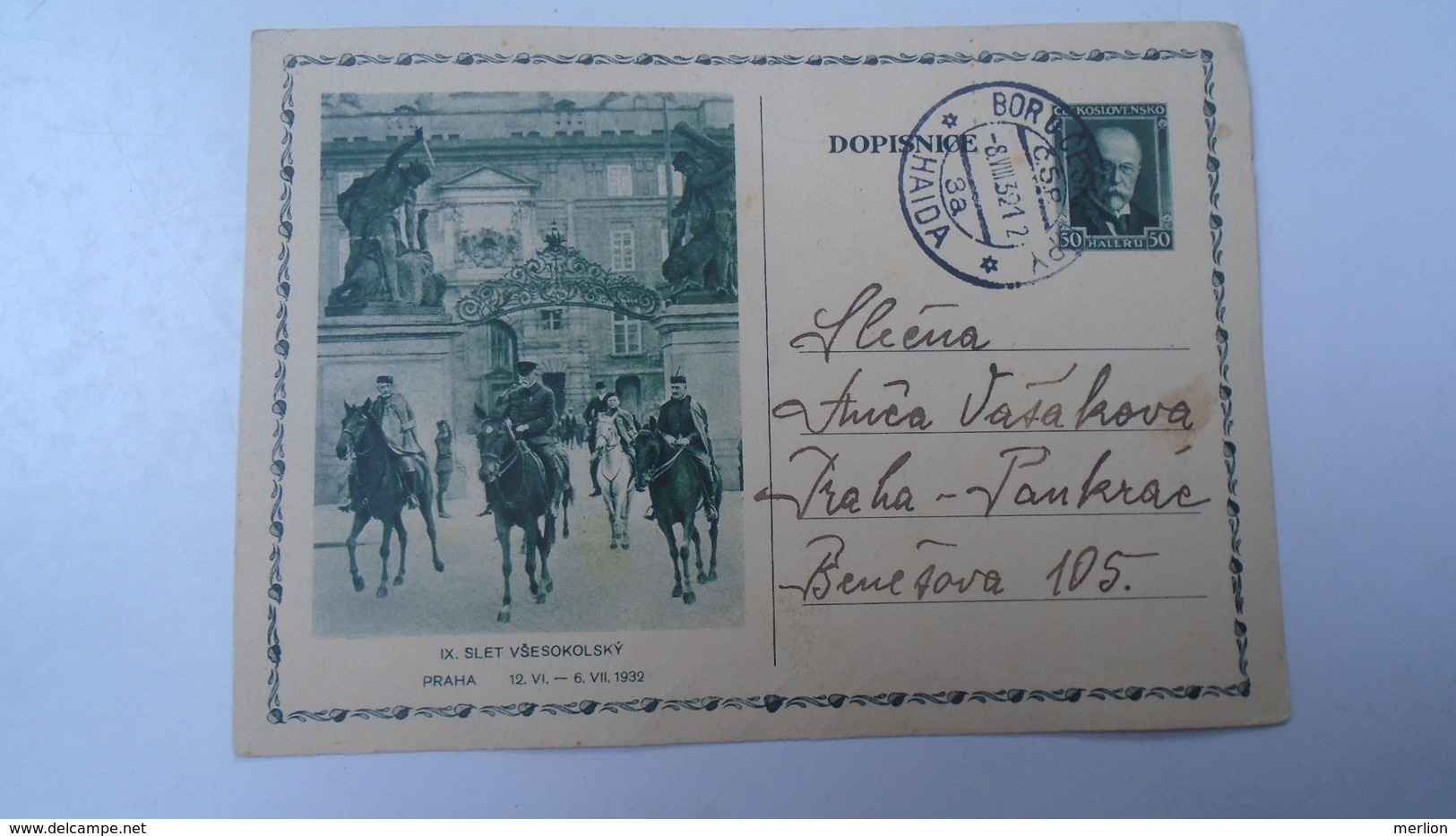 D166508 Czechoslovakia -Entier  Postal Stationery - Ganzsache - Bor U Cesky Lipy -Ceska Lipa   1932  IX.SLET Praha - Briefe U. Dokumente