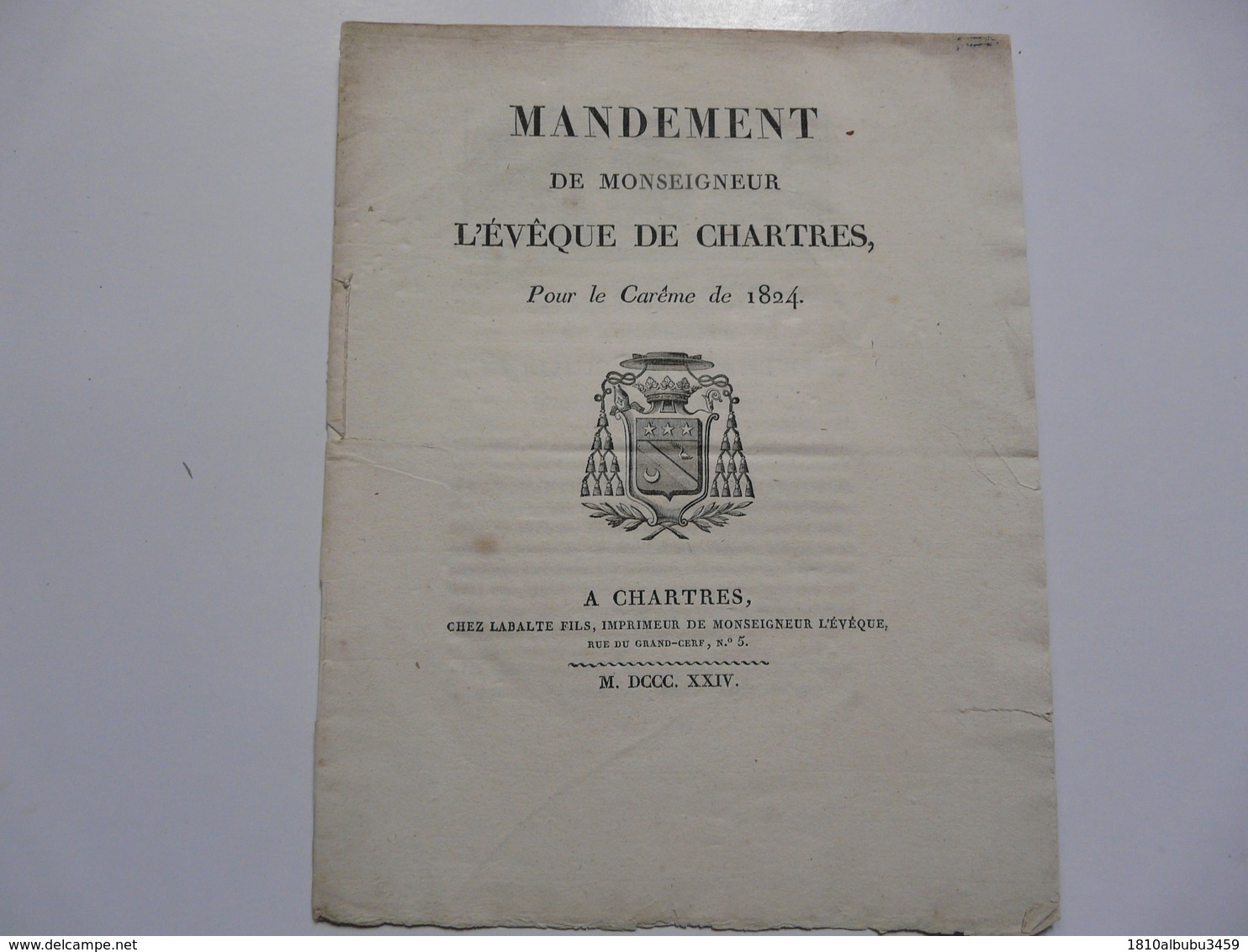 VIEUX PAPIERS - MANUSCRIT : Mandement De Monseigneur L'Evêque De Chartres - Manuscripten