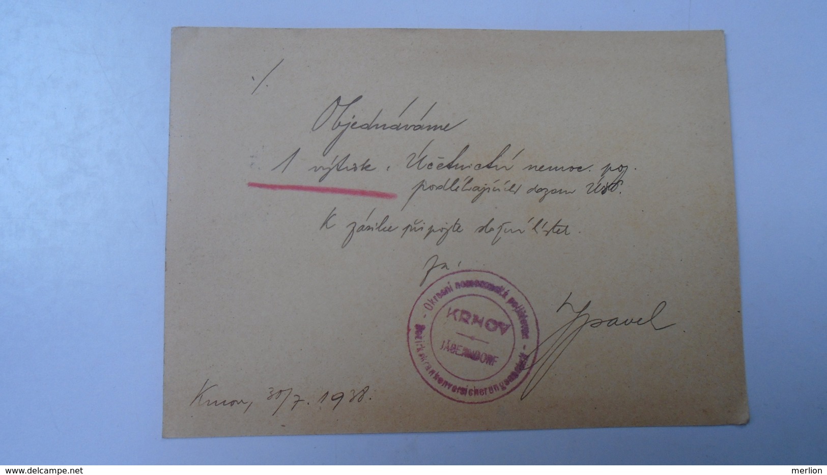 D166509 Czechoslovakia -Entier  Postal Stationery - Ganzsache - KRNOV- Jägerndorf - 1938 - Briefe U. Dokumente