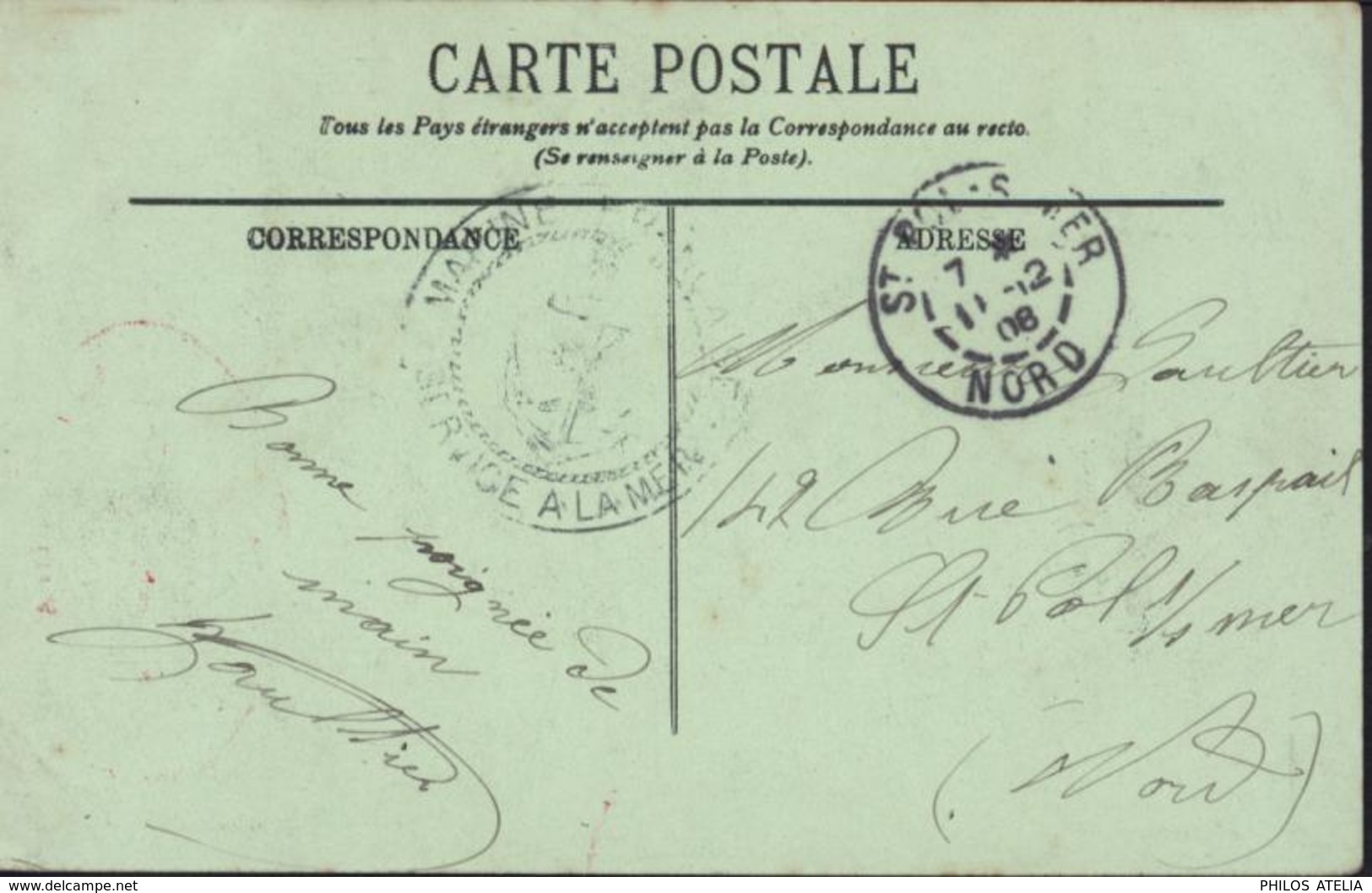 YT 137 CAD Oran 1908 CP Oran Place D'armes Cachet Force Navale Détachée Au Maroc Transport Vinh Long Navire Hôpital - Poste Navale