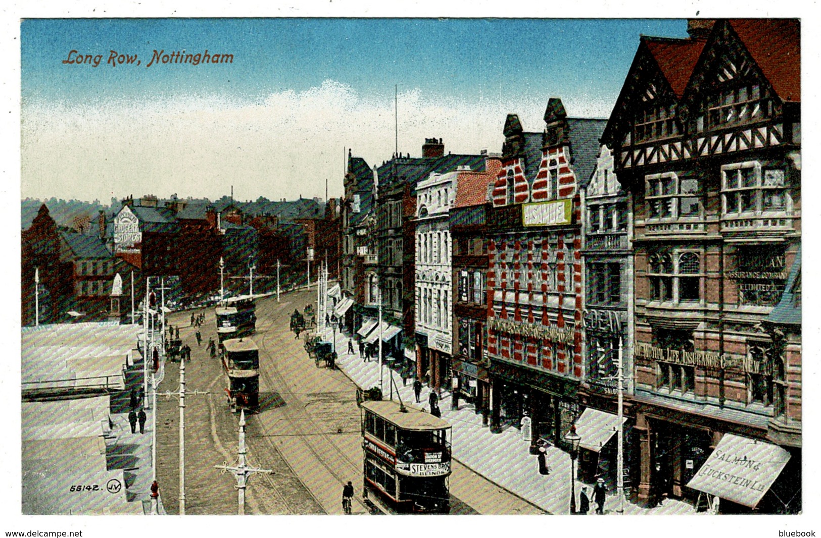 Ref 1314 - Early Postcard - Trams On Long Row - Nottingham - Nottingham