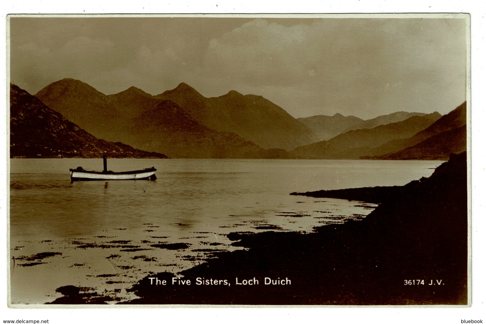 Ref 1314 - Early Real Photo Postcard - Steam Boat & Five Sisters Loch Duich - Wester Ross Scotland - Ross & Cromarty