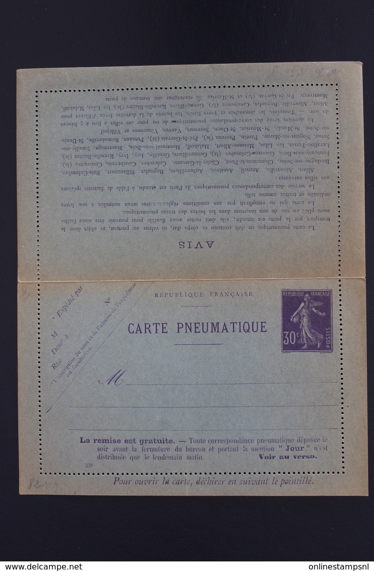France Carte Pneumatique  RK61 Not Used 30 C. - Pneumatic Post