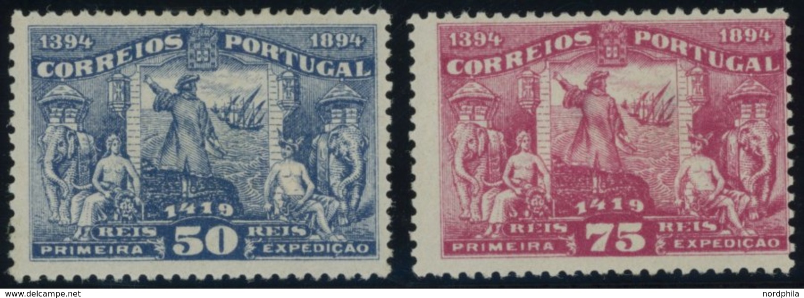 PORTUGAL 101/2 *, 1894, 50 Und 75 R. Heinrich Der Seefahrer, Starke Falzreste, 2 Werte Feinst, Mi. 120.- - Sonstige & Ohne Zuordnung