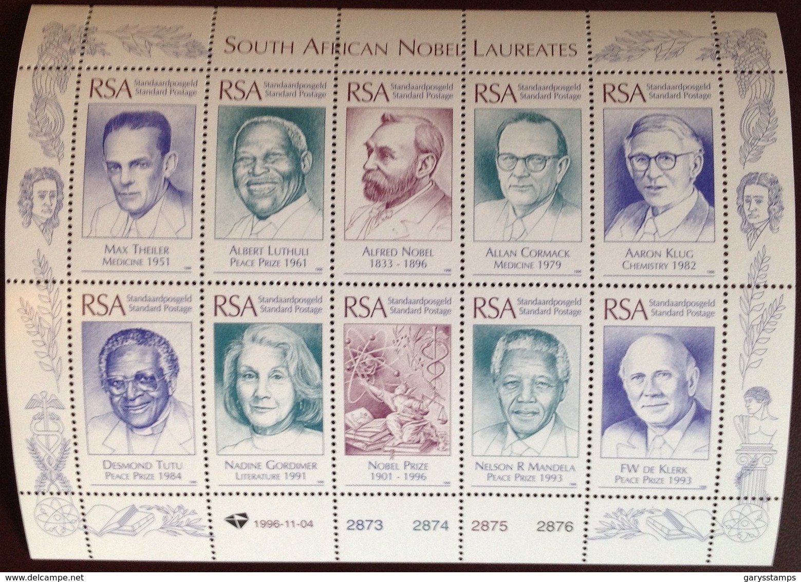 South Africa 1996 Nobel Laureates Sheetlet MNH - Unused Stamps