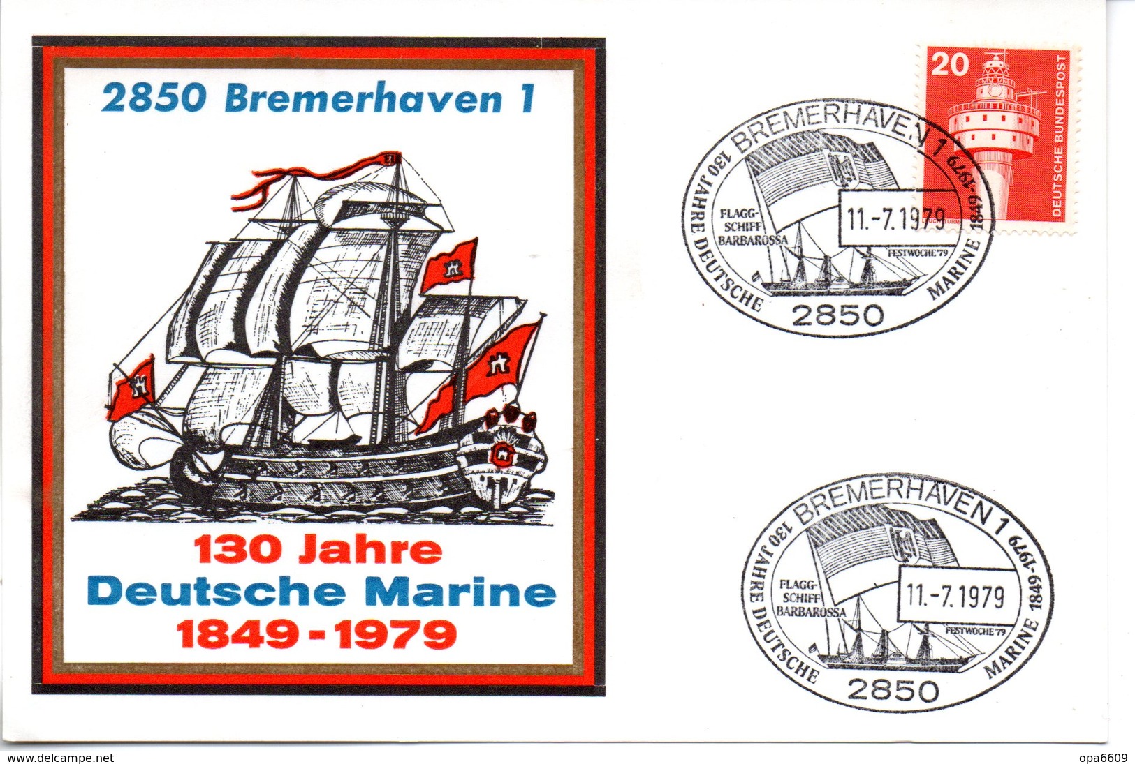 (FC-3) BRD Sonder-Karte "130 Jahre Deutsche Marine 1849-1979" EF BRD Mi 637 SSt 11.7.1979 BREMERHAVEN 1 - Briefe U. Dokumente