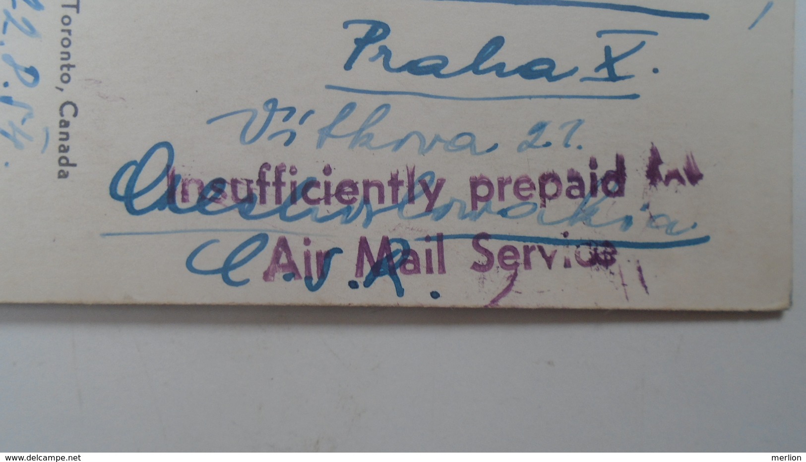 D166537 Canada - 1954 INSUFFICIENTLY PREPAID FEE - Air Mail Service  On Postcard - Strafport