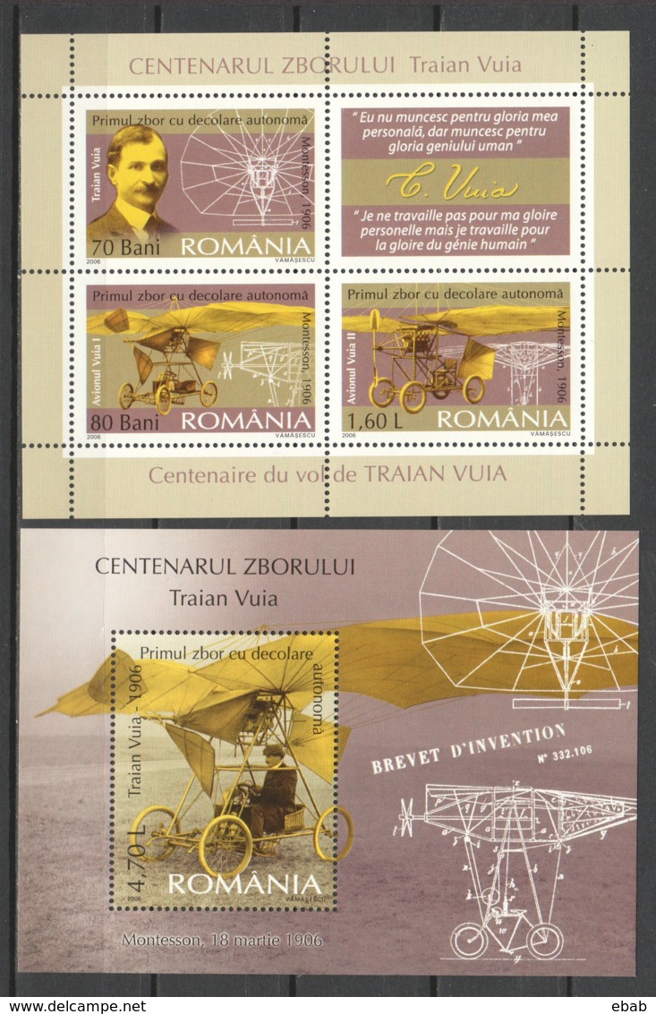 Romania 2006 Mi Blocks 370-371 MNH AIRPLANE - TRAIAN VUIA - Airplanes