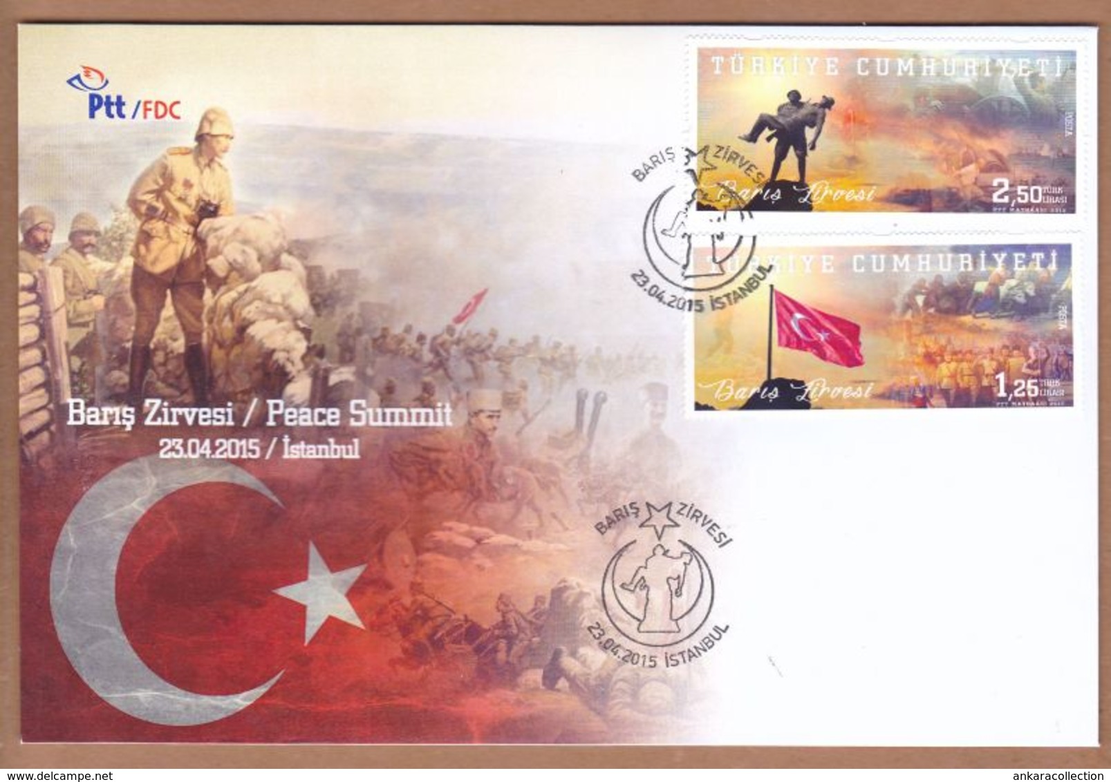 AC - TURKEY FDC - PEACE SUMMIT CENTENARY OF GALLIPOLI WAR MNH Istanbul, 23 APRIL 2015 - FDC