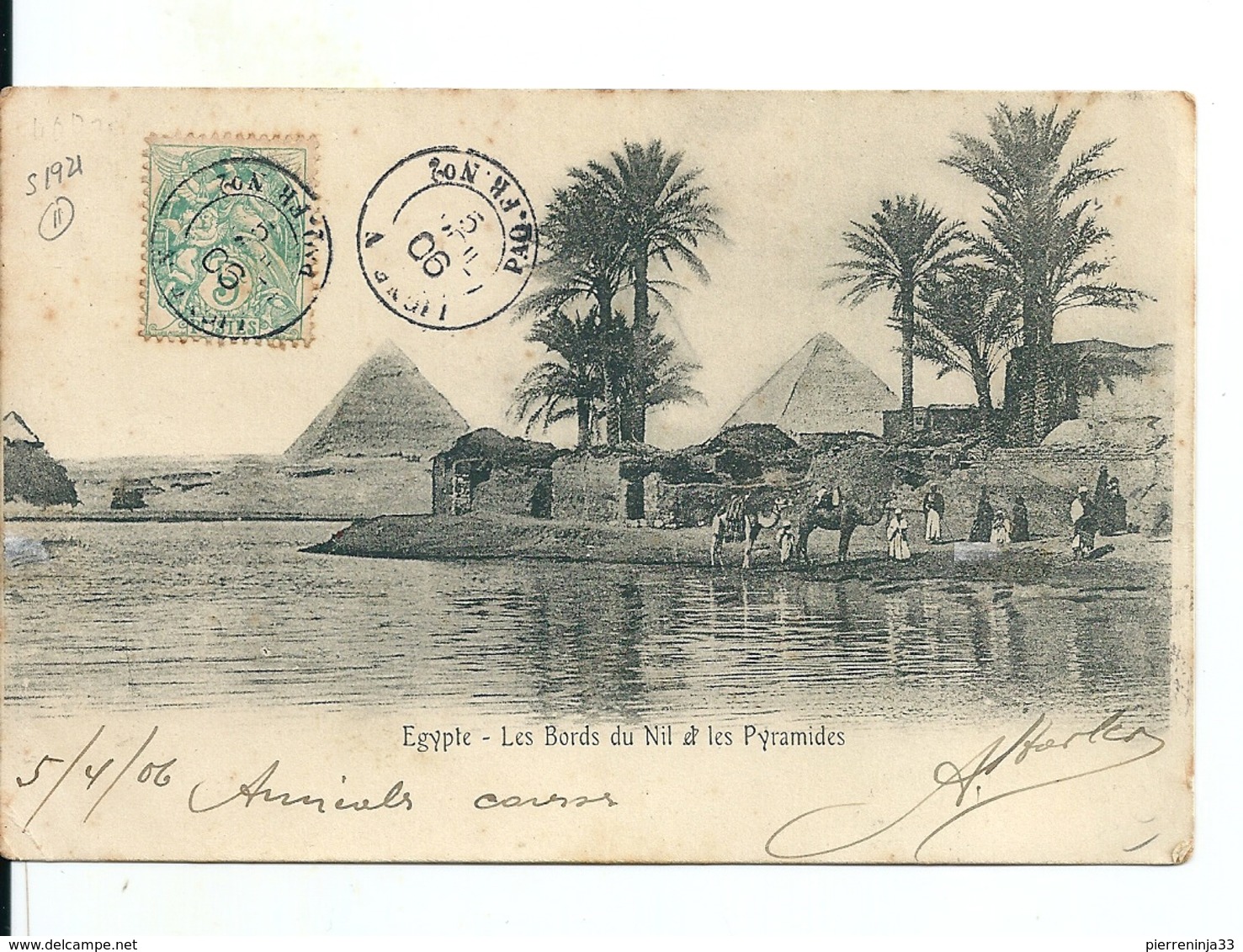 Carte Paquebot Ligne N Avec Type Blanc / Egypte-France ( Bloc Dateur Inversé) , 1906 - Covers & Documents