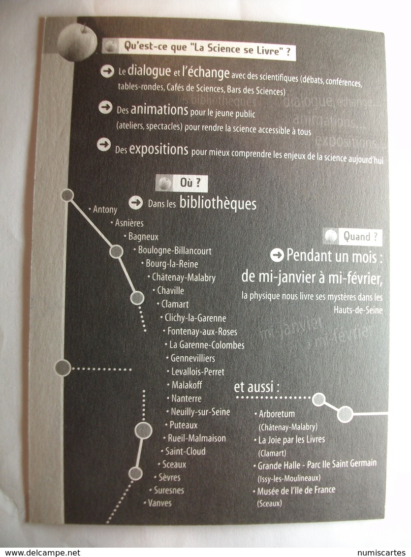 Format Carte Postale "La Science Se Livre" -2005 Rencontre Avec Des Physiciens Dans Les Hauts De Seine -2005 - Réceptions