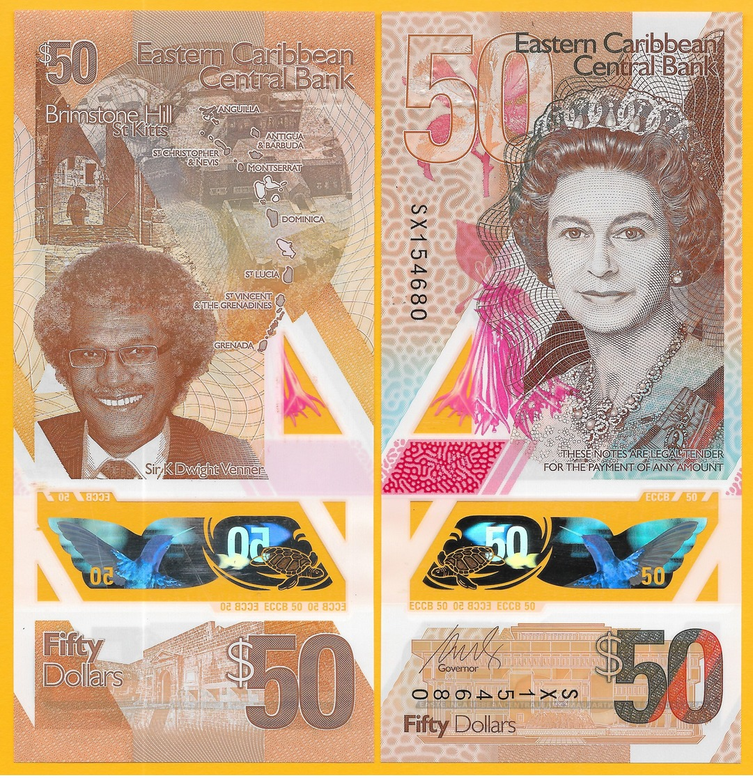 East Caribbean States 50 Dollars P-new 2019 Polymer Banknote UNC (with Counting Marks) - Caraibi Orientale