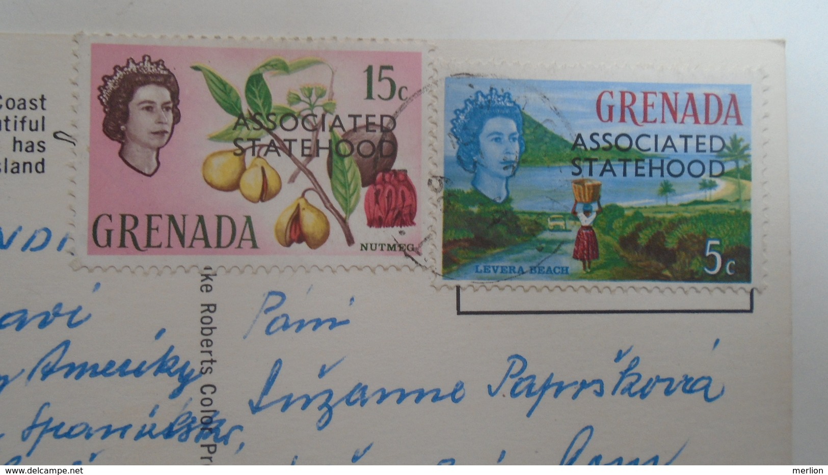 D166550 GRENADA Stamps  On Trinidad Postcard - North Coast Of Trinidad  BWI  1968 Maracas Bay- Kodak Point - Grenada