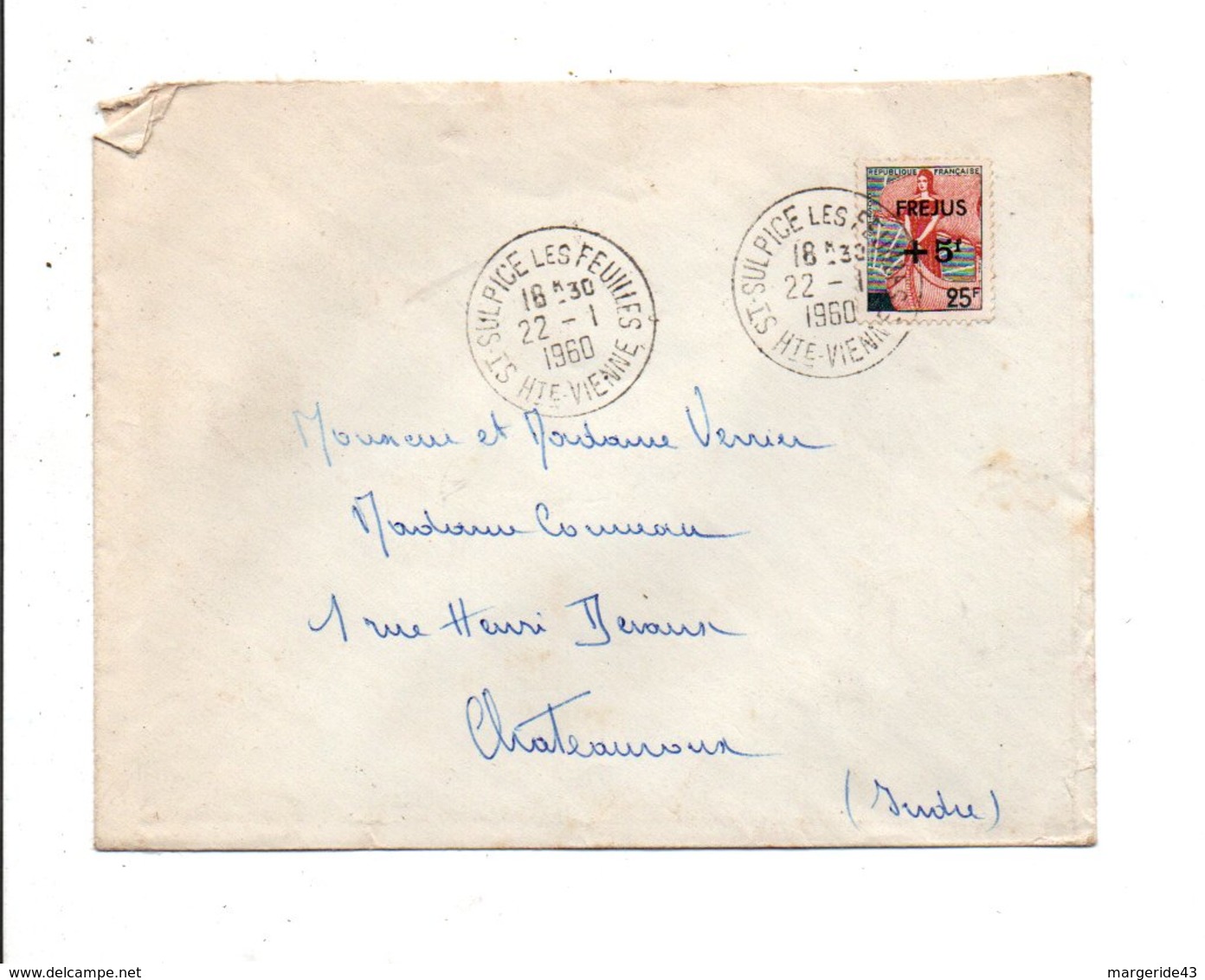 N° 1229 SEUL SUR LETTRE DE SAINT SULPICE LES FEUILLES HAUTE VIENNE 1960 - 1921-1960: Période Moderne