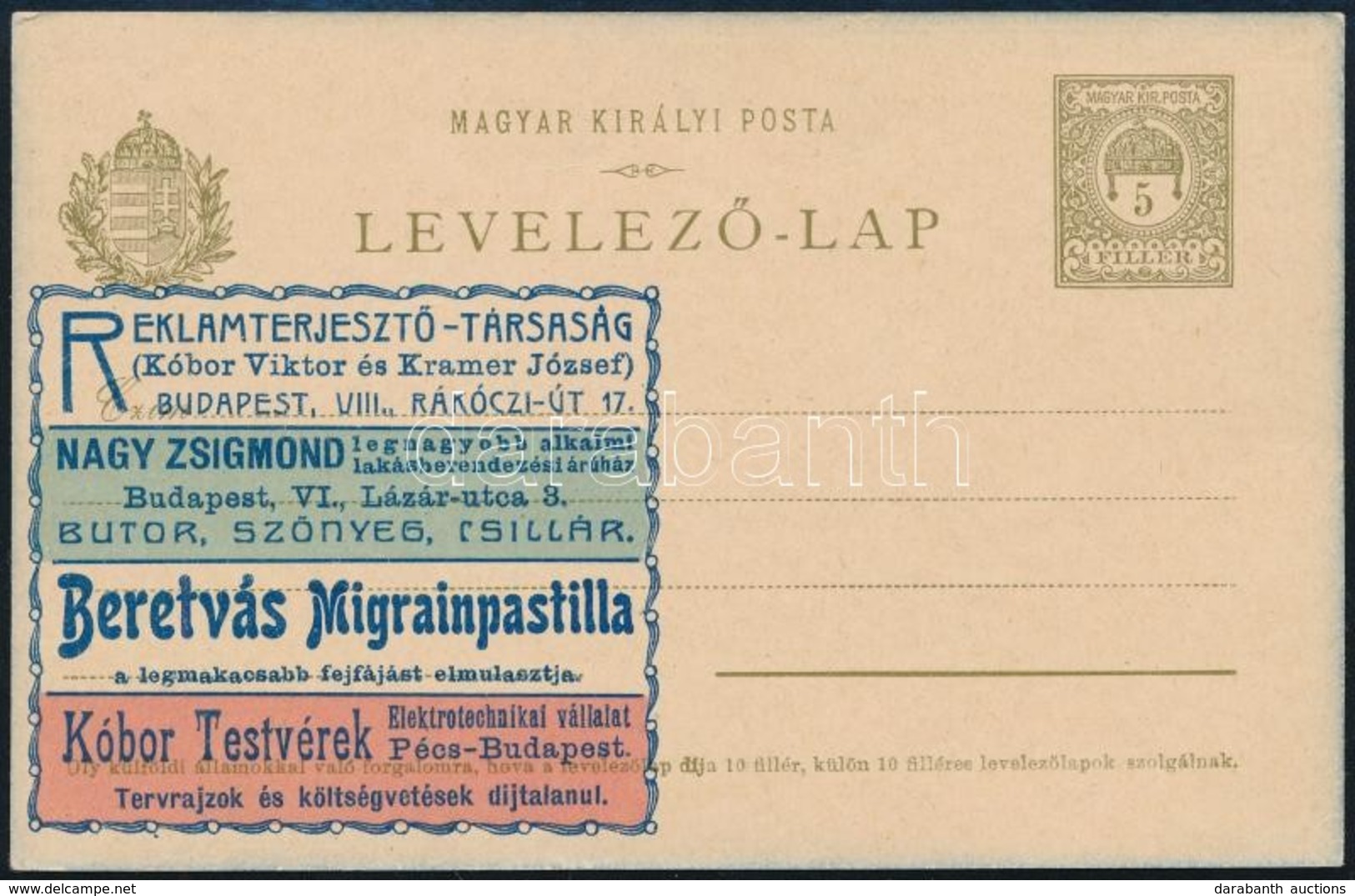 1902 Használatlan Díjjegyes Hírdetéses Levelezőlap 36R (120.000) - Autres & Non Classés