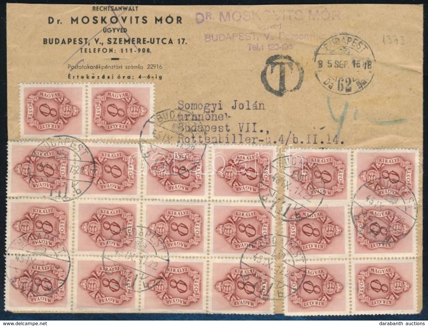 1945 50 X 8f Barnaportó Bélyeggel Portózott Helyi Levél. A Bélyeges Portózás Ritka! - Otros & Sin Clasificación