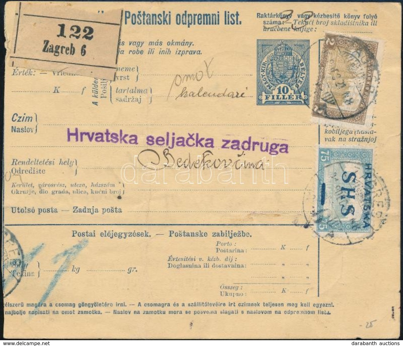 SHS 1918 Csomagszállító Magyar és SHS Bérmentesítéssel.  Signed: Bodor - Autres & Non Classés