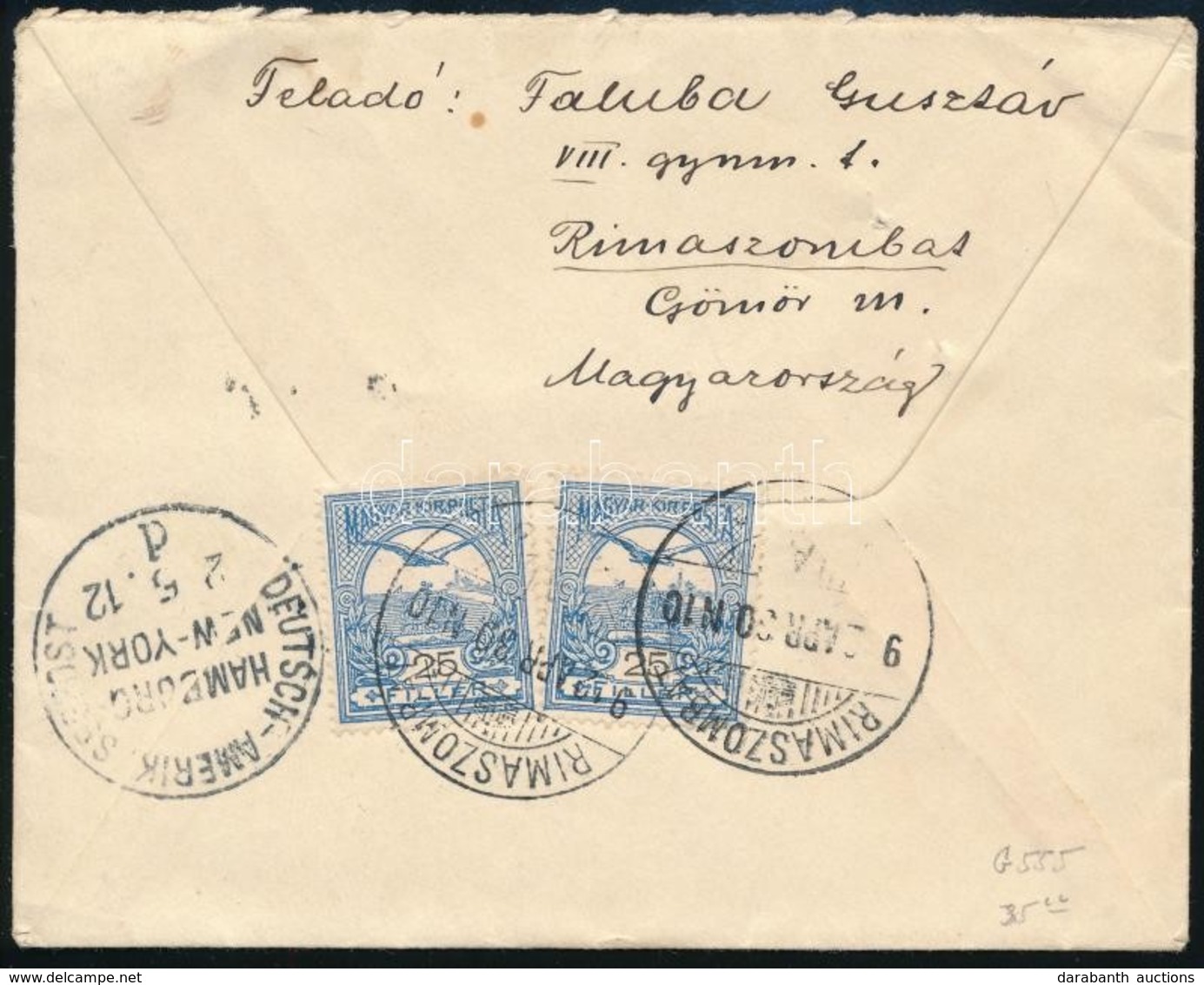 1912 Levél Rimaszombatról Az Egyesült Államokba Hamburg-New York Tengeri Postával. Ritka Darab!% - Andere & Zonder Classificatie