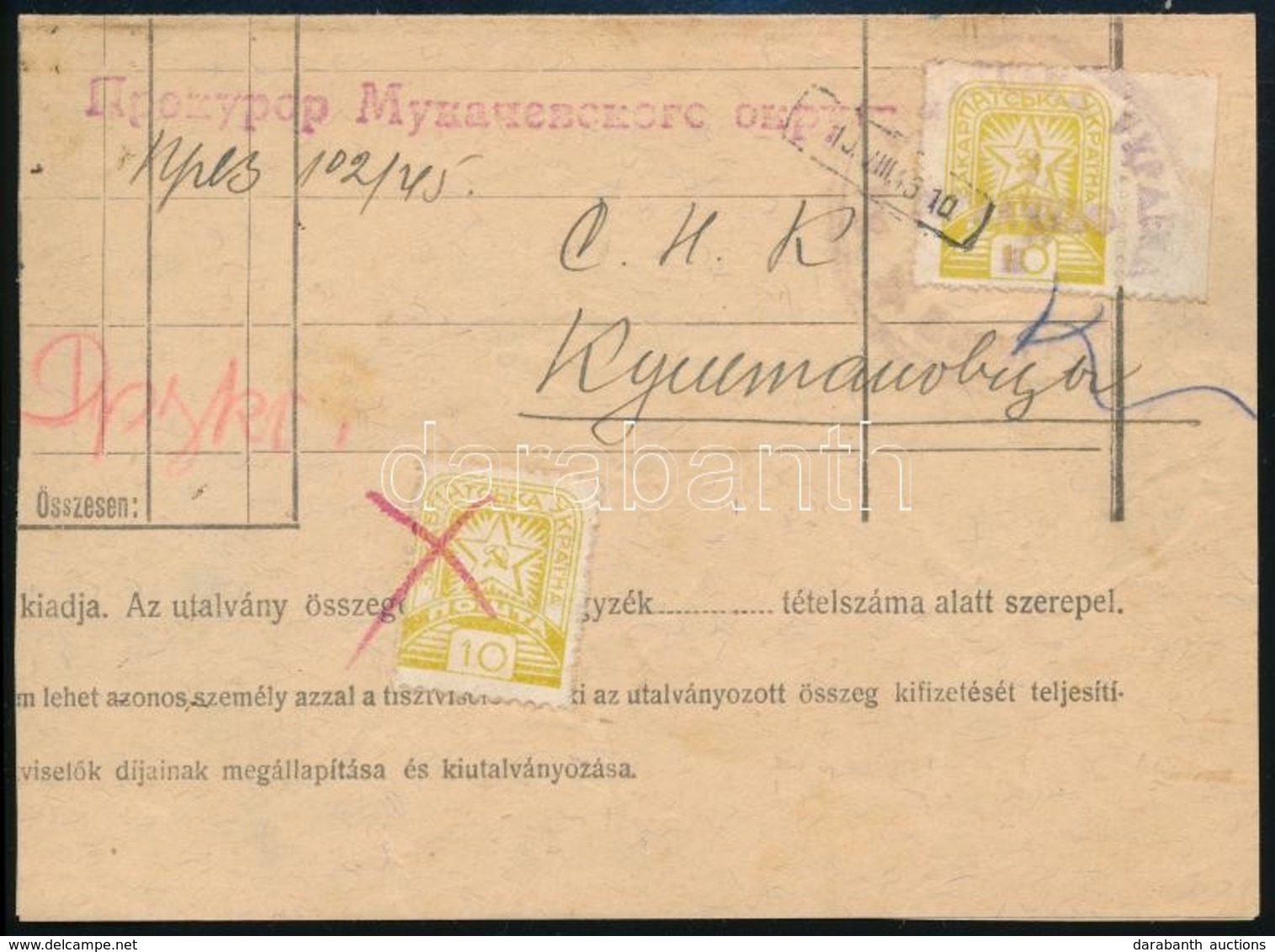 Kárpát Ukrajna 1945 Levél Munkácsról - Other & Unclassified