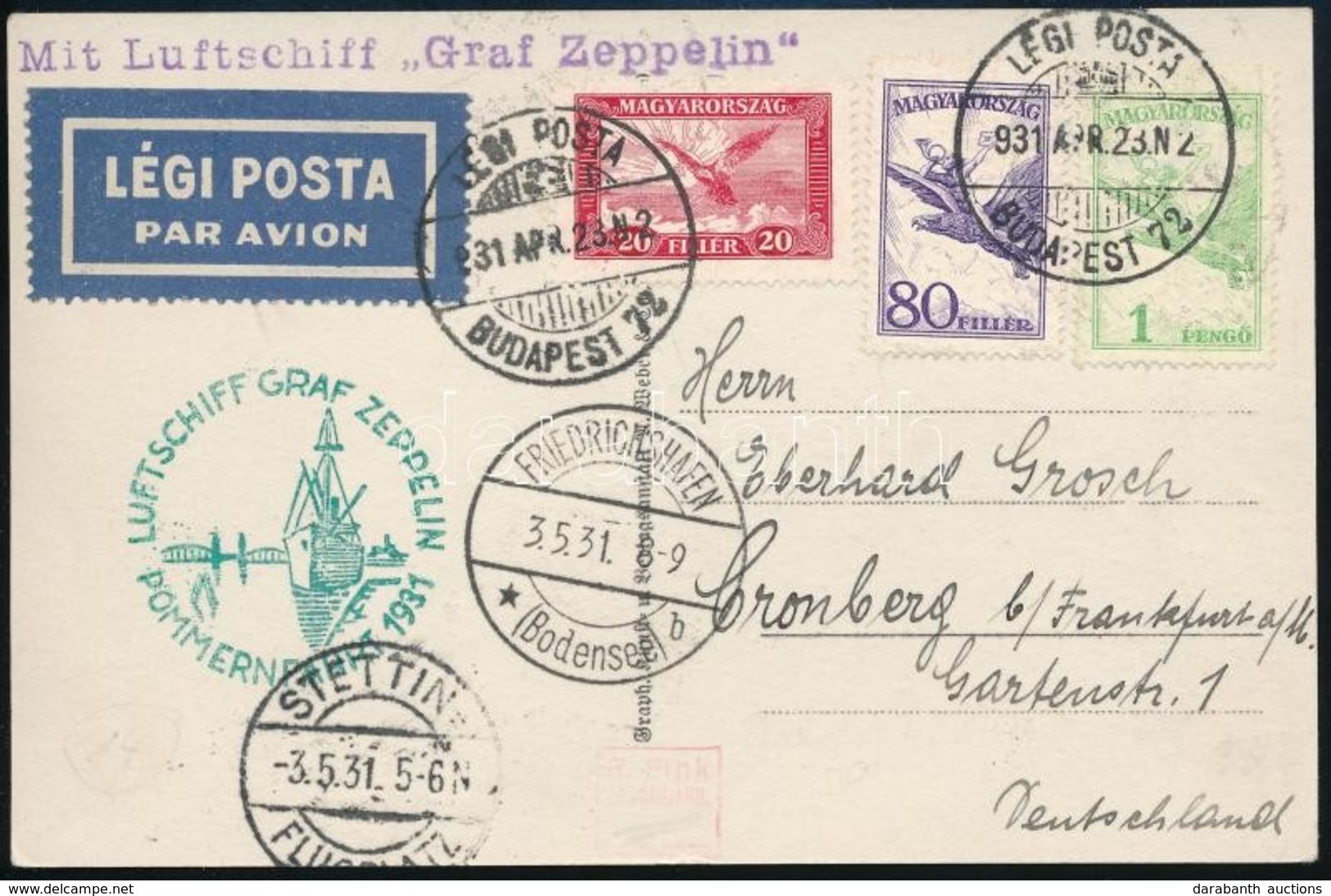 1931 Zeppelin Pomerániai útja Képeslap - Andere & Zonder Classificatie