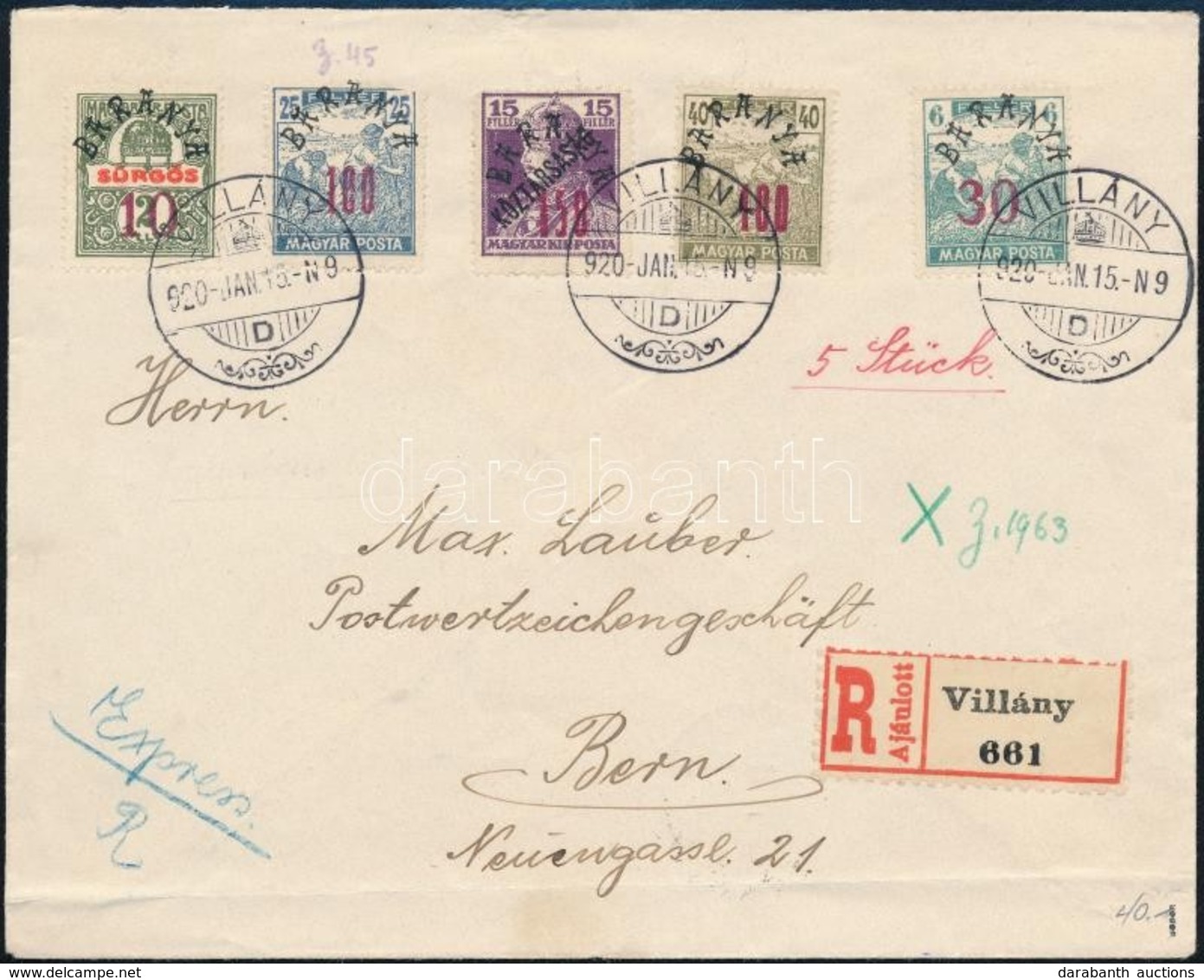 Baranya 1920 Expressz Ajánlott Levél Svájcba. Signed: Bodor - Other & Unclassified