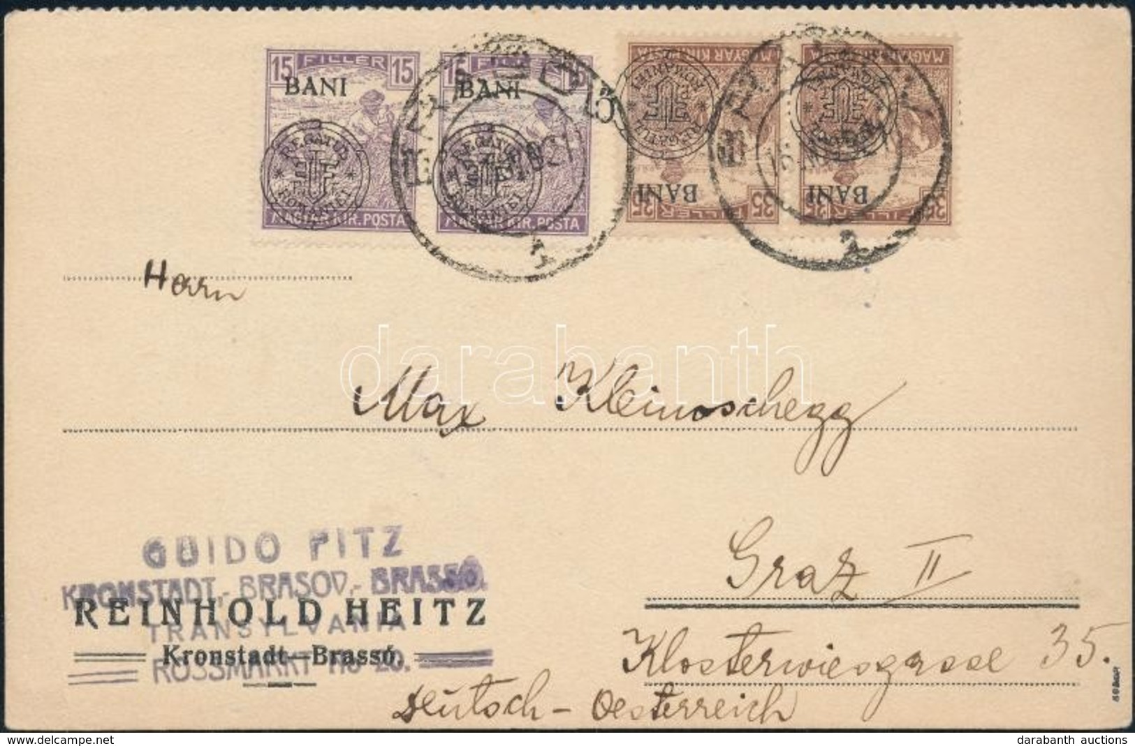 Kolozsvár 1921 Levelezőlap Brassóból Grazba. Signed: Bodor - Andere & Zonder Classificatie