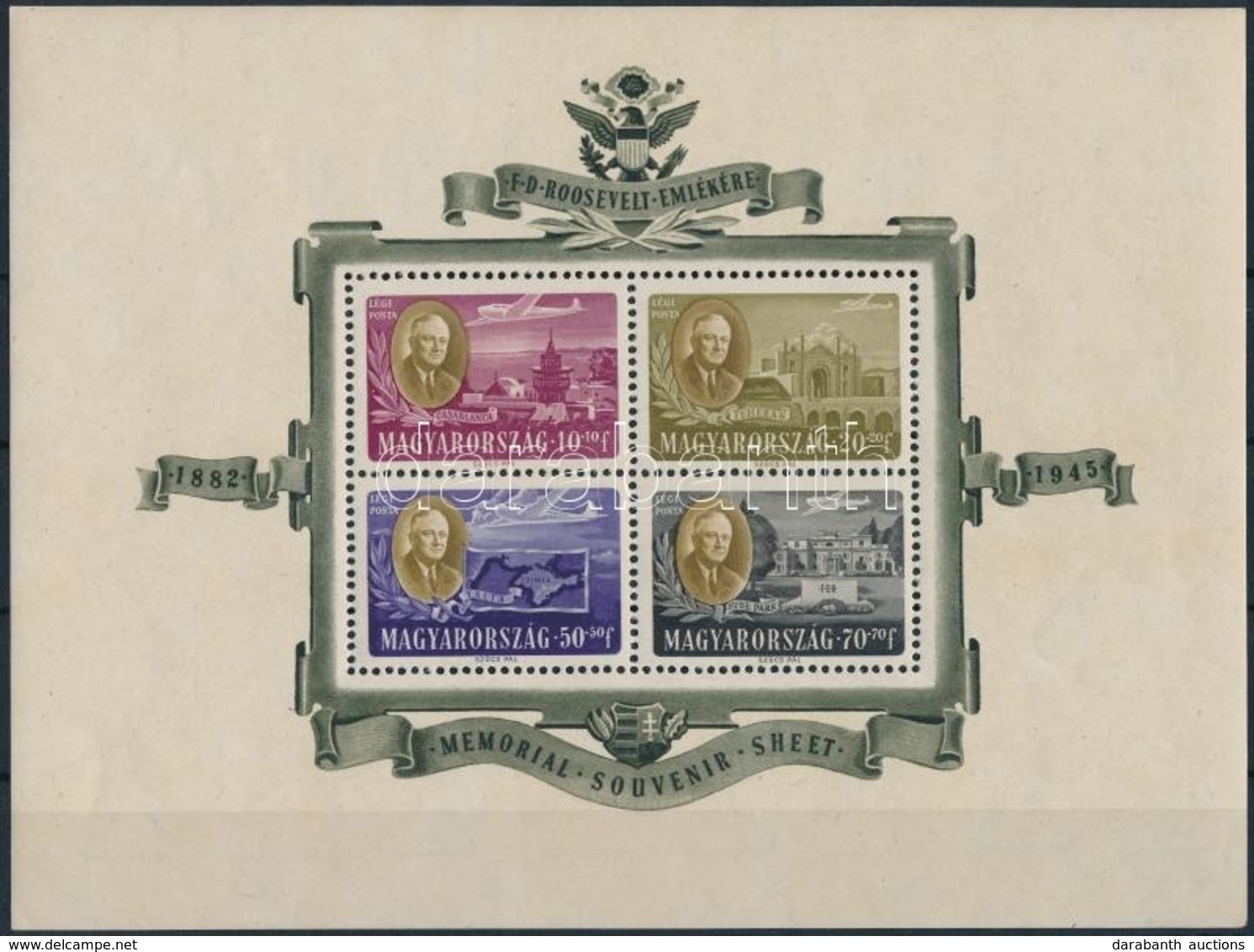 ** 1947 Roosevelt Blokkpár (50.000) ( Enyhe Ráncok / Light Creases) - Other & Unclassified