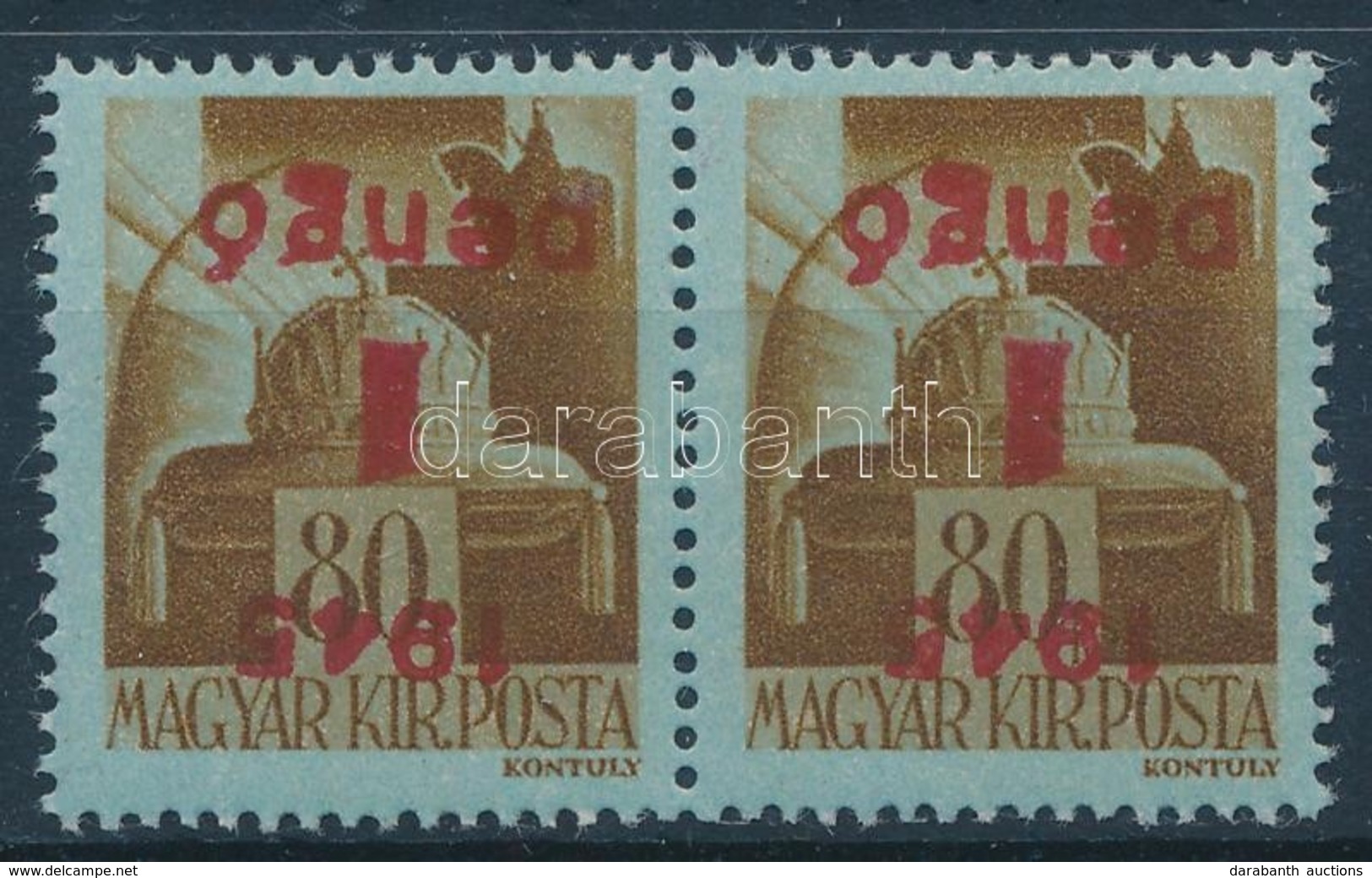 ** 1945 Kisegítő 1P/80f Pár Fordított Felülnyomattal, A Felülnyomat Gépszínátnyomatával (30.000) (garancia Nélkül / No G - Andere & Zonder Classificatie